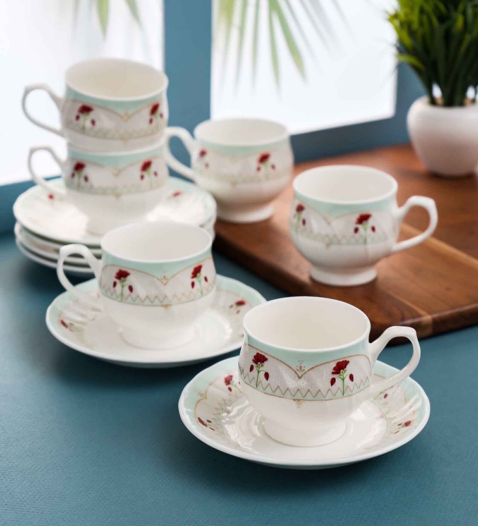 Clay Craft Fine Ceramic Karina Super Cup & Saucer Set of 12 (6 Cups + 6 Saucer)