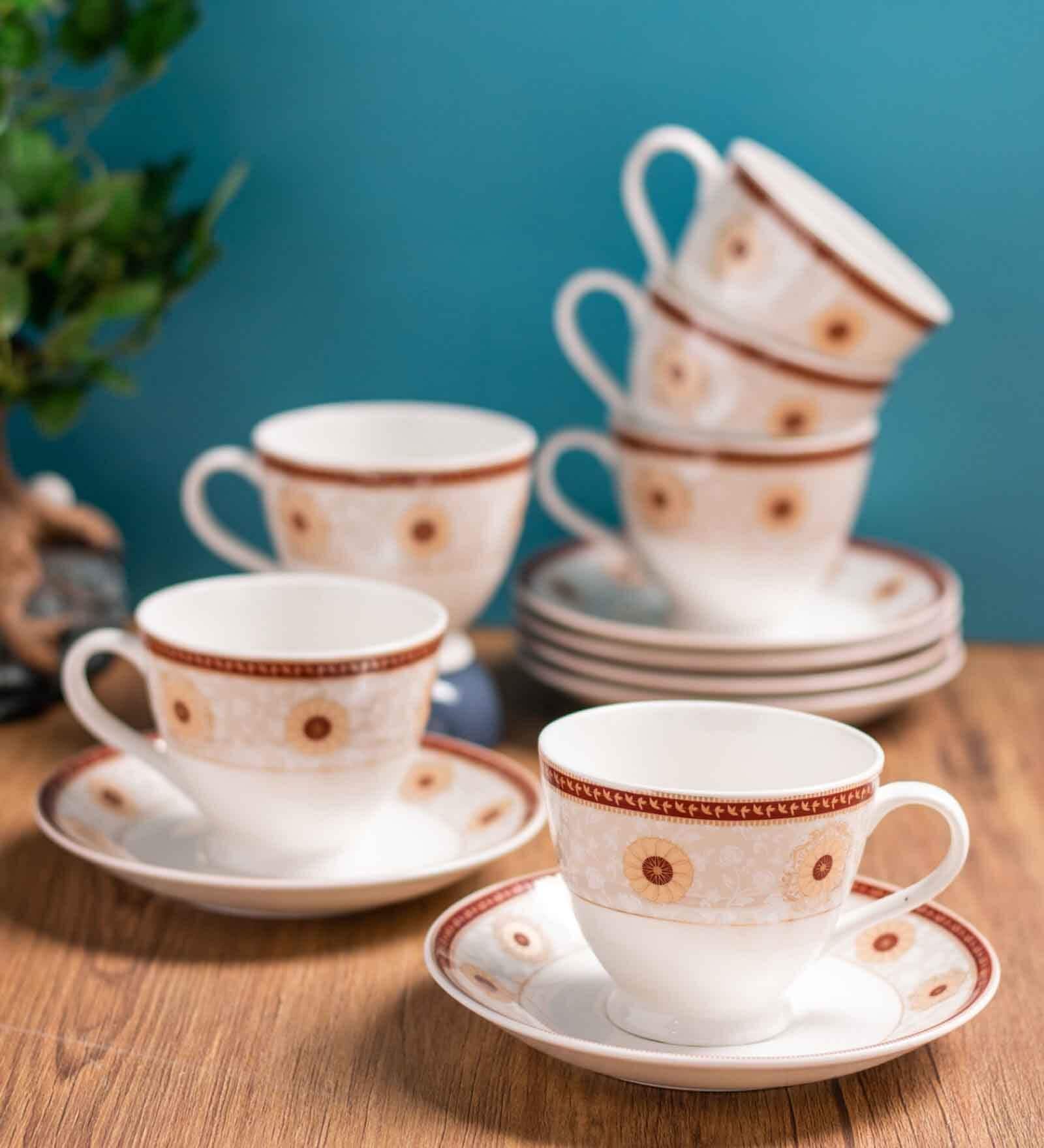 Clay Craft Fine Ceramic King Super Cup & Saucer Set of 12 (6 Cups + 6 Saucer)