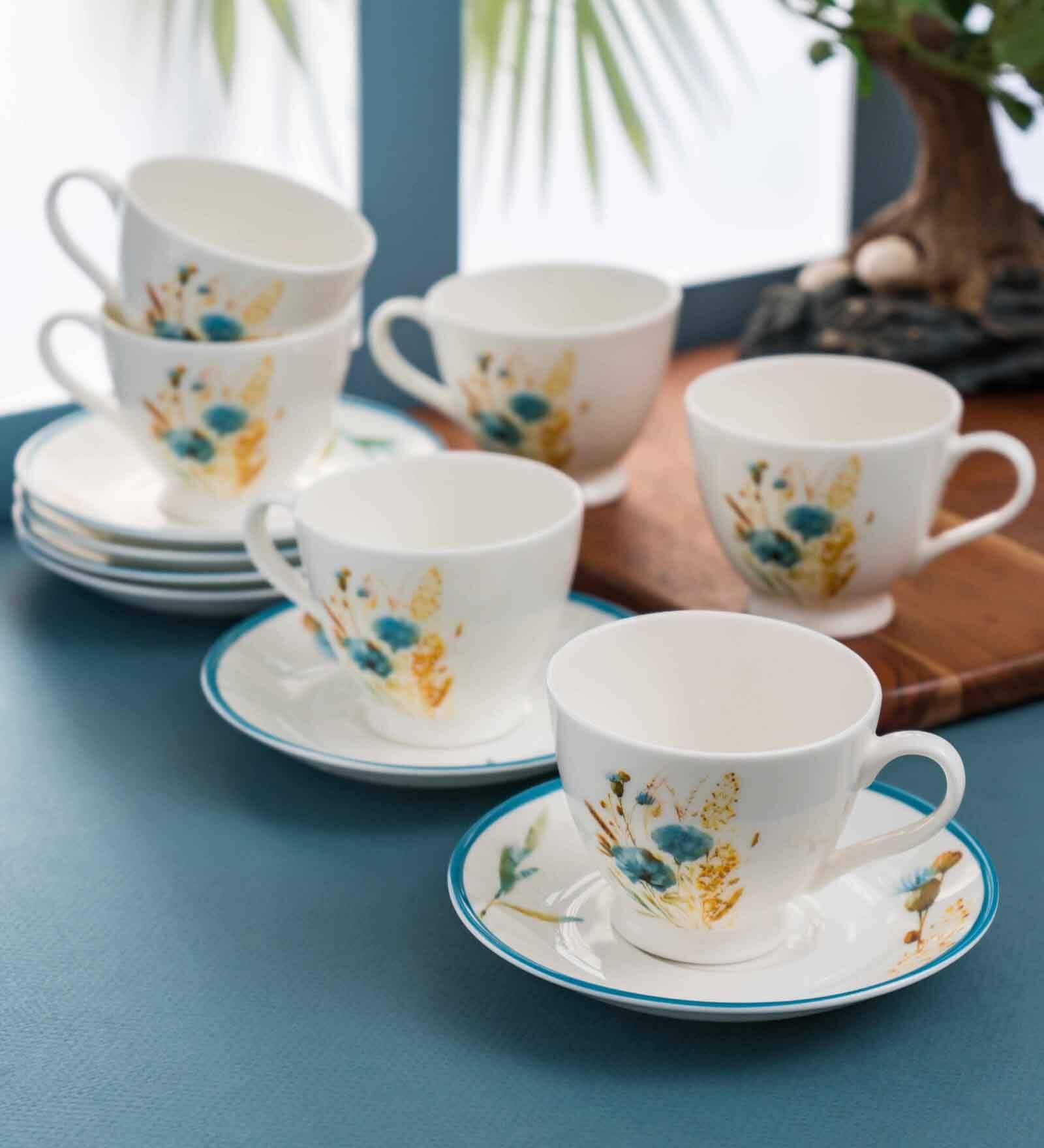 Clay Craft Fine Ceramic King Super Mw Cup & Saucer Set of 12 (6 Cups + 6 Saucer)