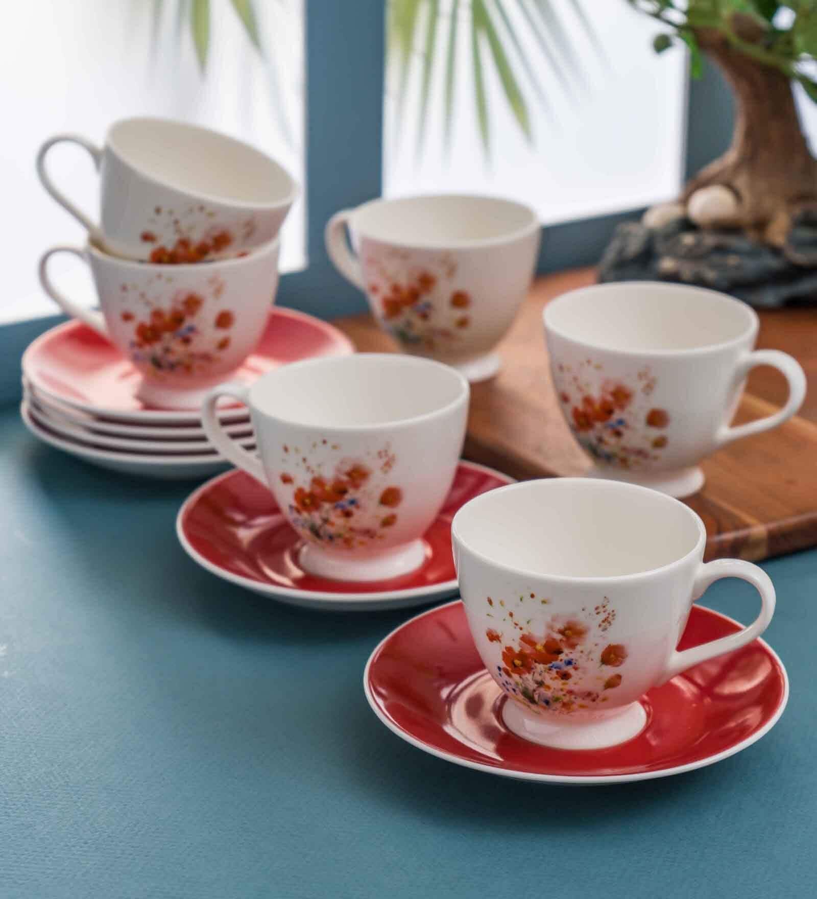 Clay Craft Fine Ceramic King Super Mw Cup & Saucer Set of 12 (6 Cups + 6 Saucer)