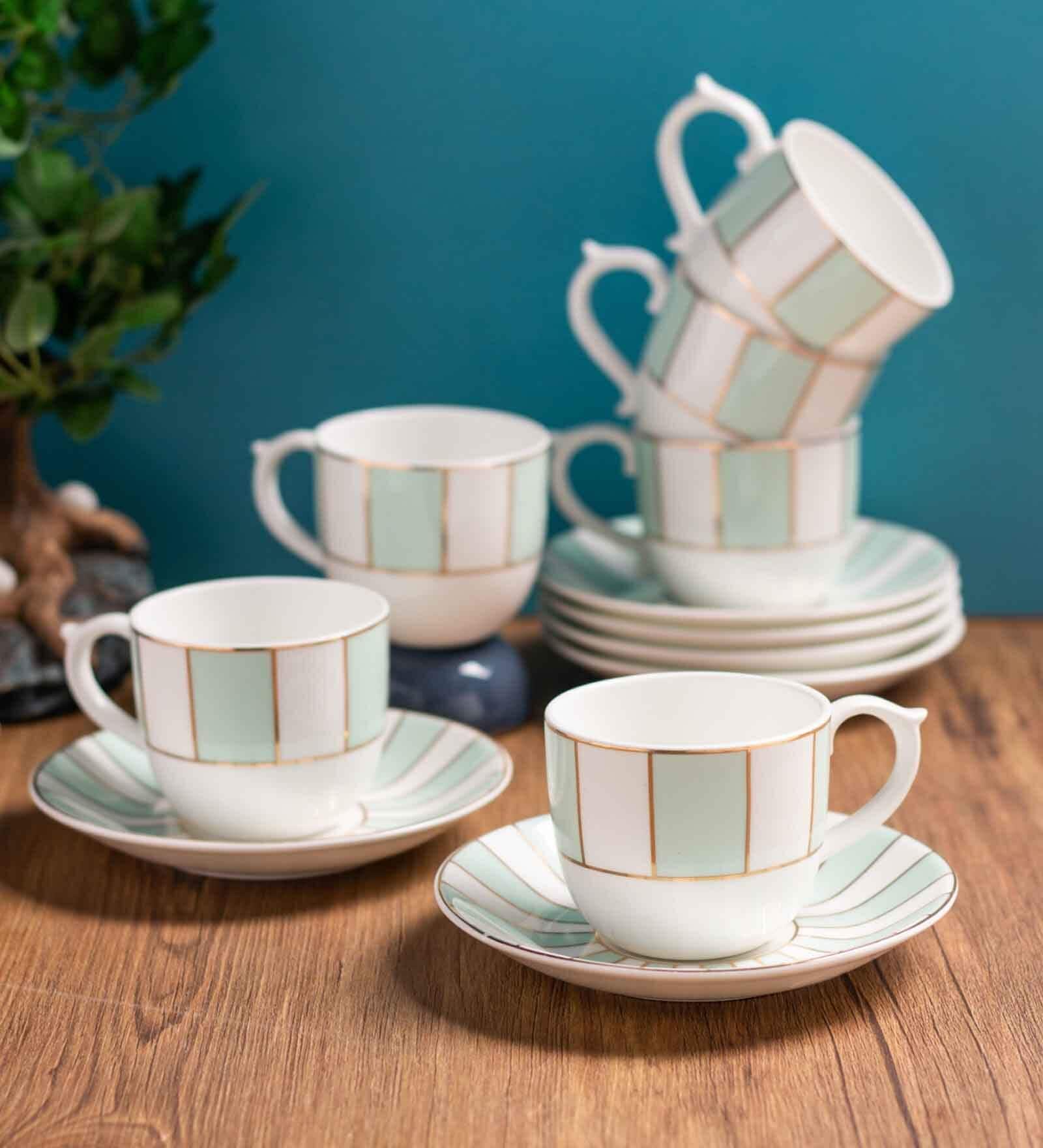 Clay Craft Fine Ceramic Maharani Noir Cup & Saucer Set of 12 (6 Cups + 6 Saucer)