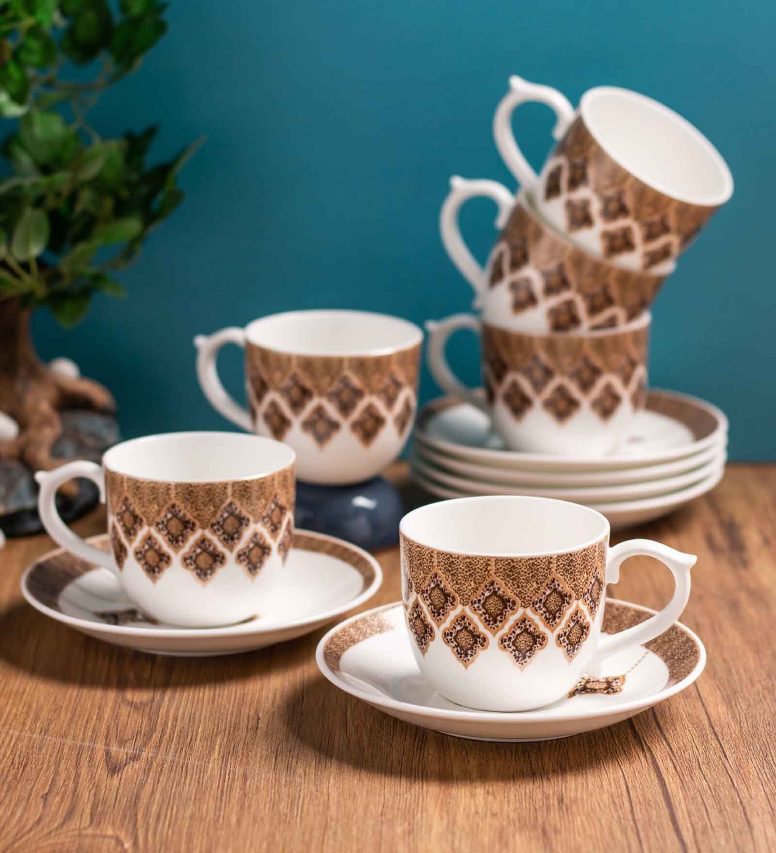 Clay Craft Fine Ceramic Maharani Super Cup & Saucer Set of 12 (6 Cups + 6 Saucer)