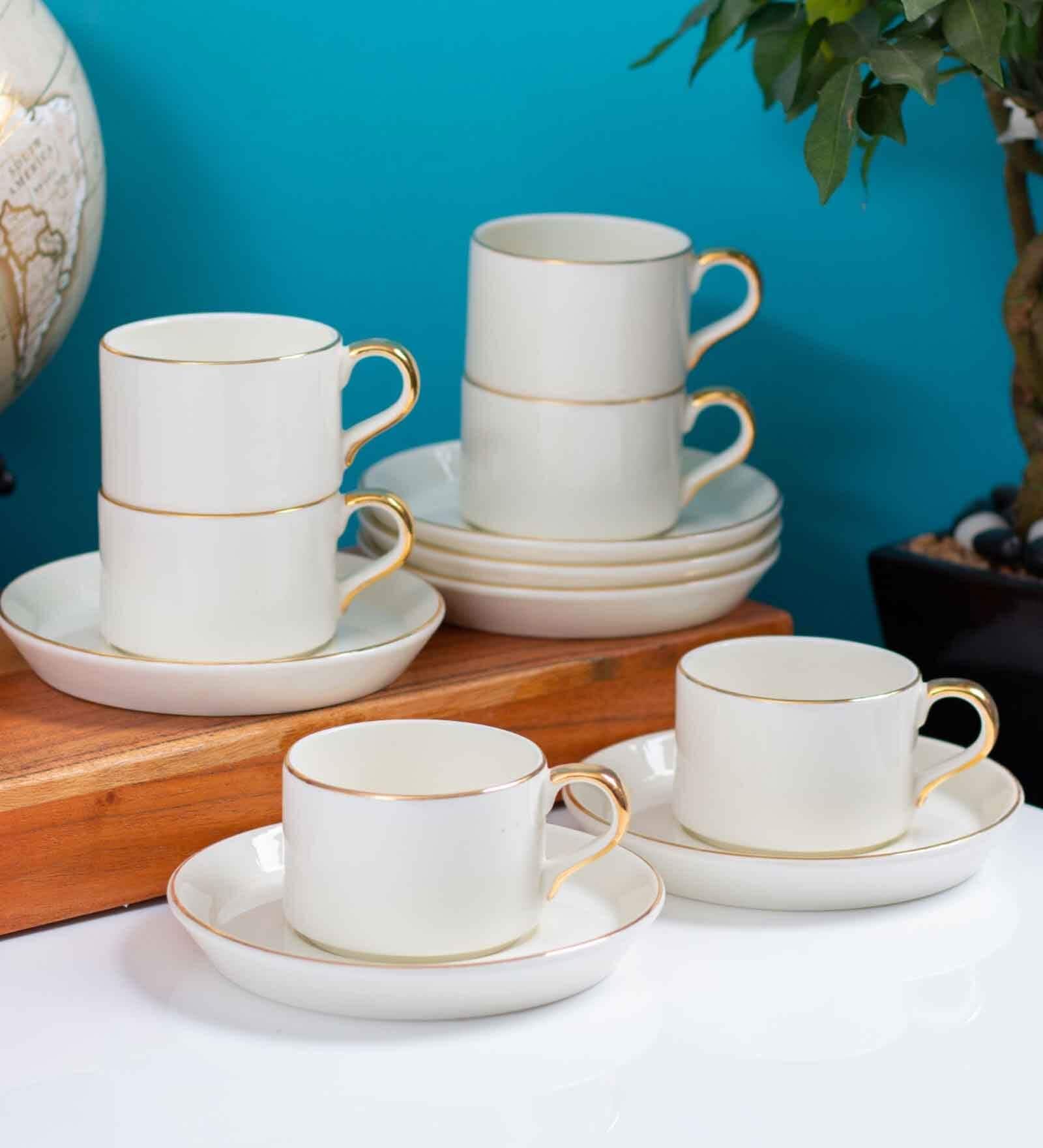 Clay Craft Fine Ceramic Rio Impression Cup & Saucer Set of 12 (6 Cups + 6 Saucer)