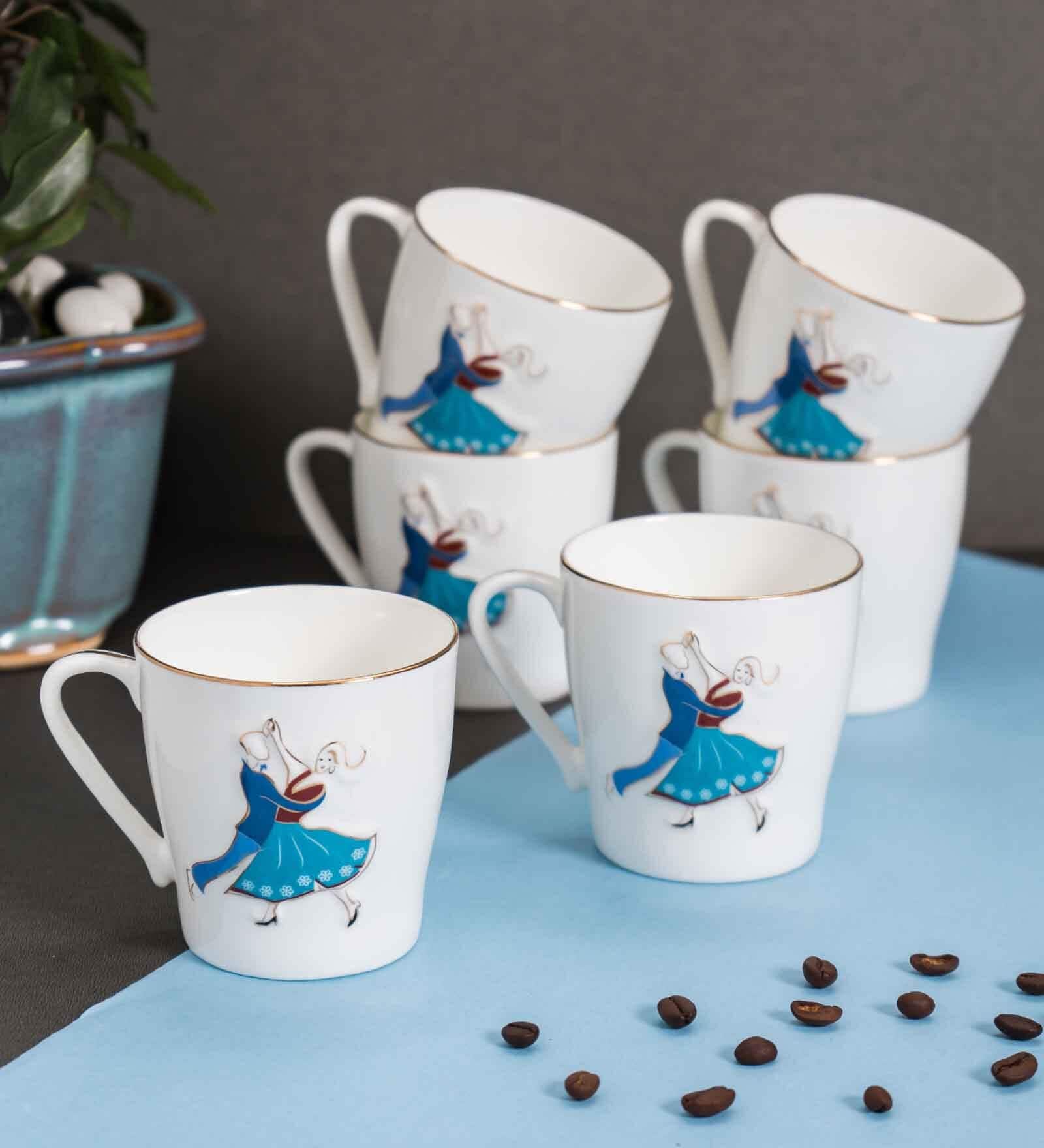 Clay Craft Fine Ceramic Swirl Tea/Coffee Cup Set Of 6