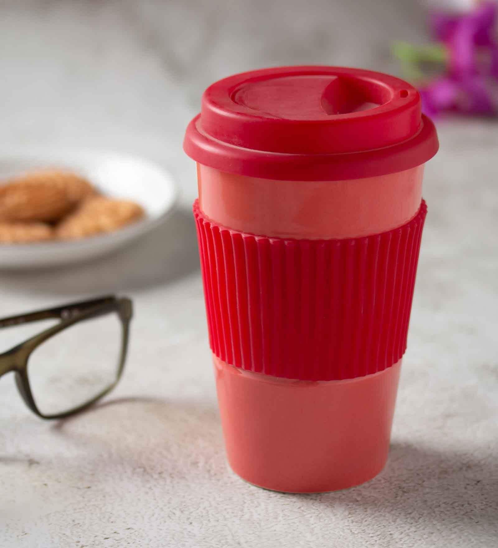 Clay Craft Fine Ceramic Travel Big Red Milk Mug 2 Piece -400 ml