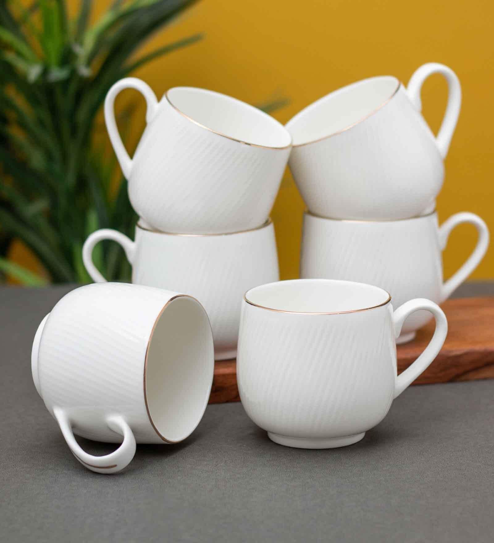 Clay Craft Fine Ceramic Twig Impression Tea/Coffee Cup Set Of 6