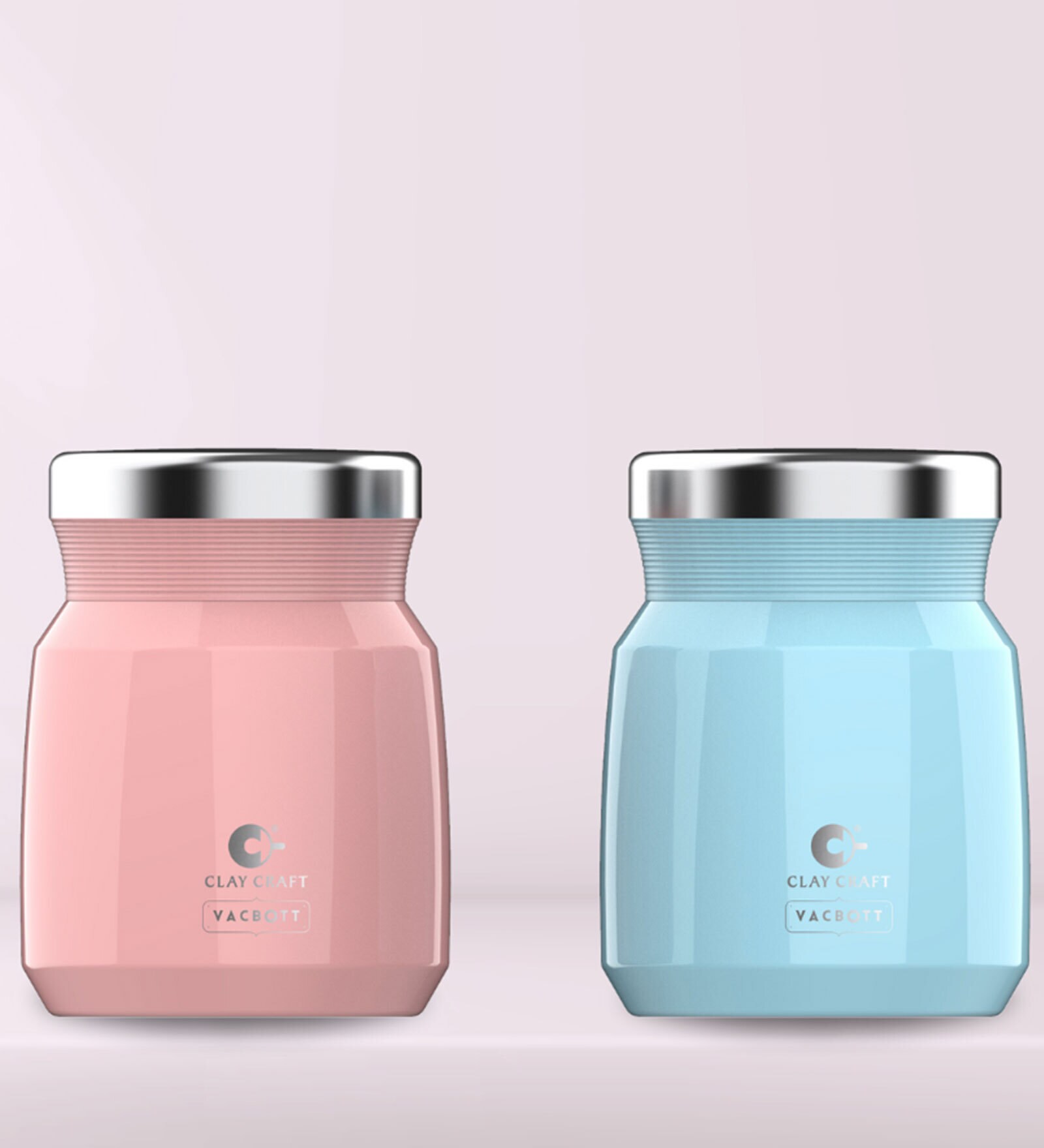 Clay Craft Vacbott Food Jar, Aloha Insulated Double Walled 24 Hours Hot and Cold Food Jar, 400 ml, Blush Pink
