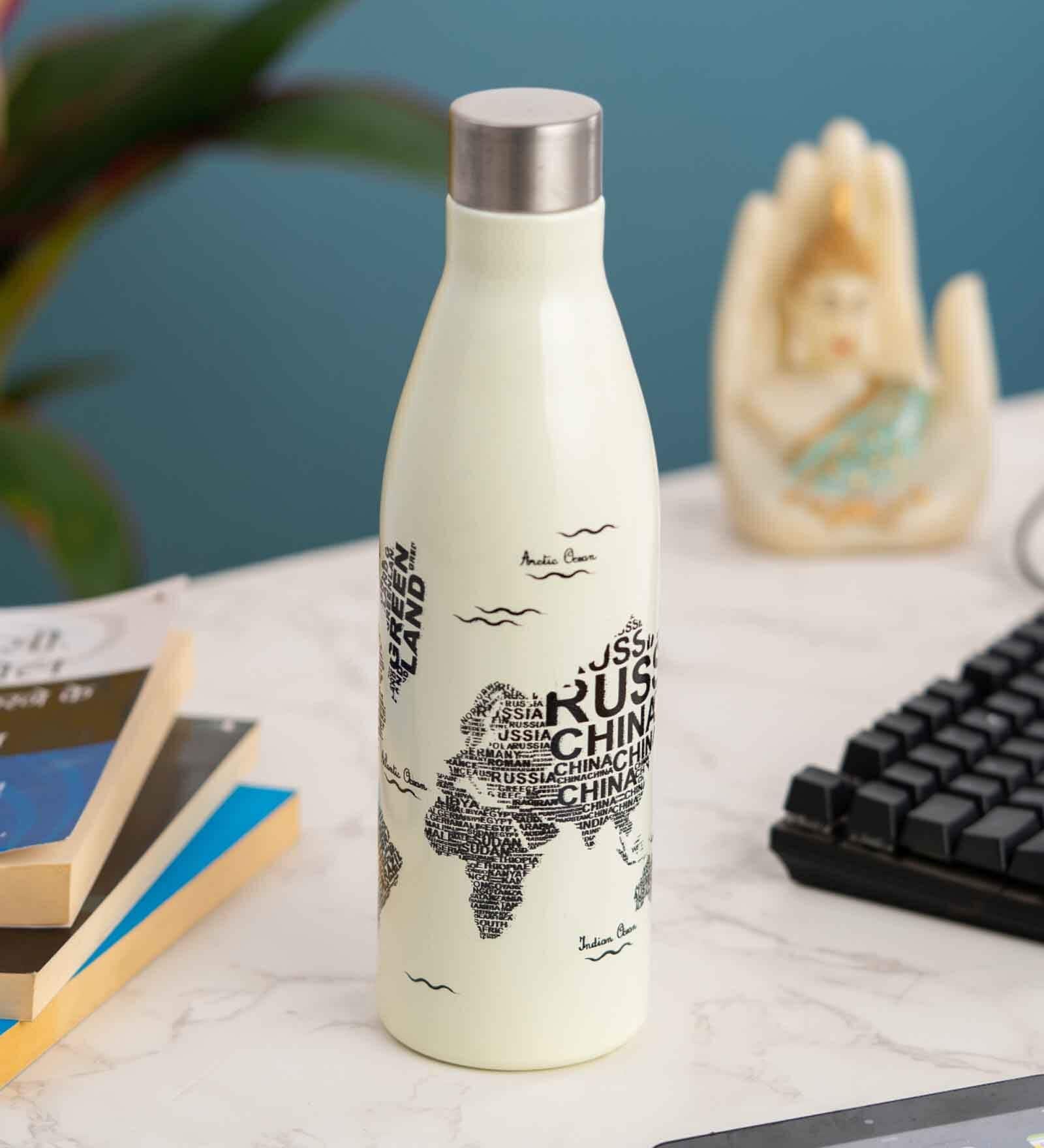 Clay Craft Vacbott Gerald SS Lid Single Walled Non Insulated Water Bottle, 1100 ml (Ivory) Steel Water Bottles for School, Office, Home, Gym, Water Bottle for Men Leakproof, Rust free Steel Bottle