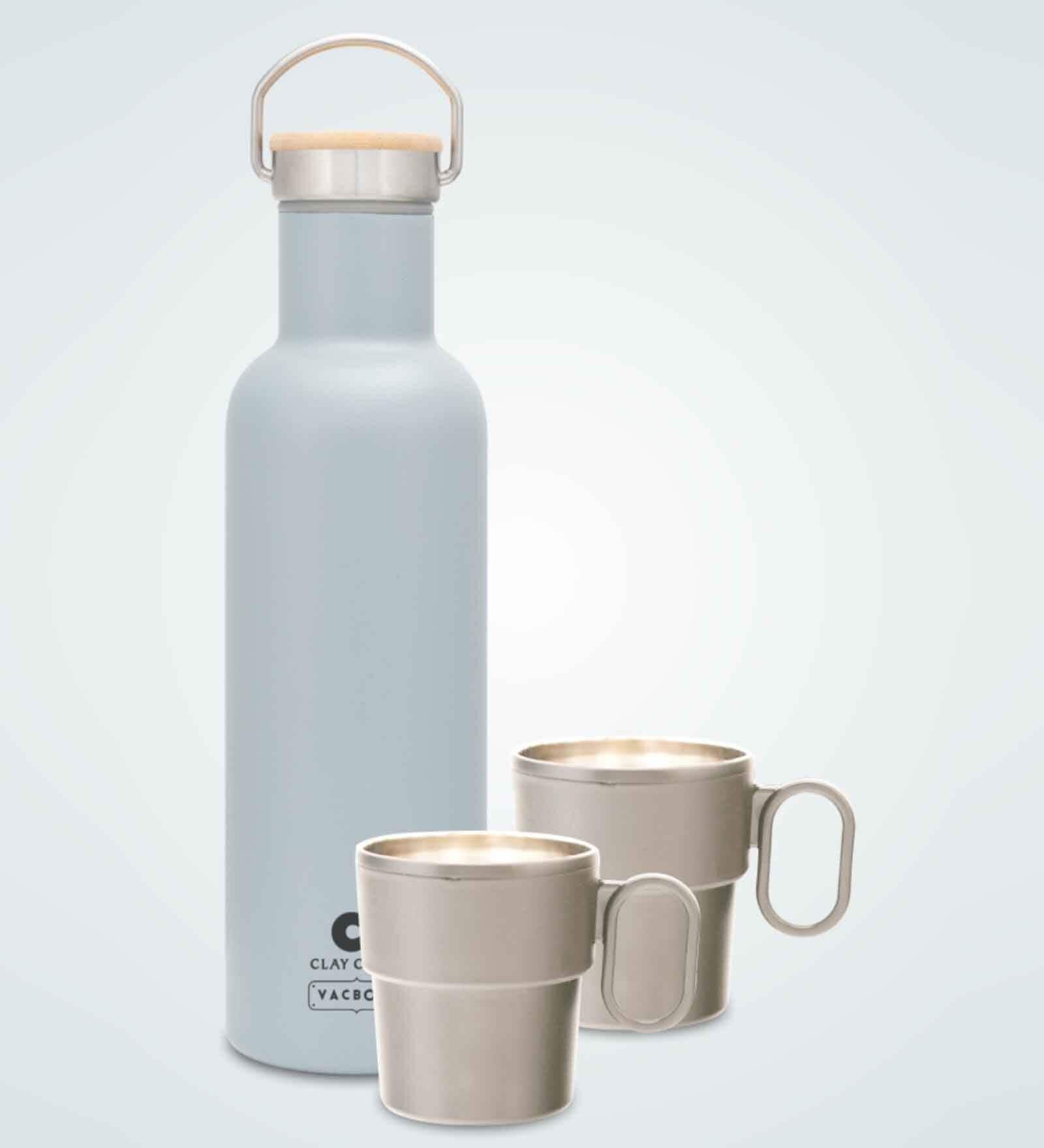 Clay Craft Vacbott Hiker Combo Set Double Walled 24 Hours Hot and Cold Water Bottle, 700ml, With Single Walled Victor Mug Set of 2 (Grey) Steel Bottles for School, Home, Gym, Leakproof, Rust Free