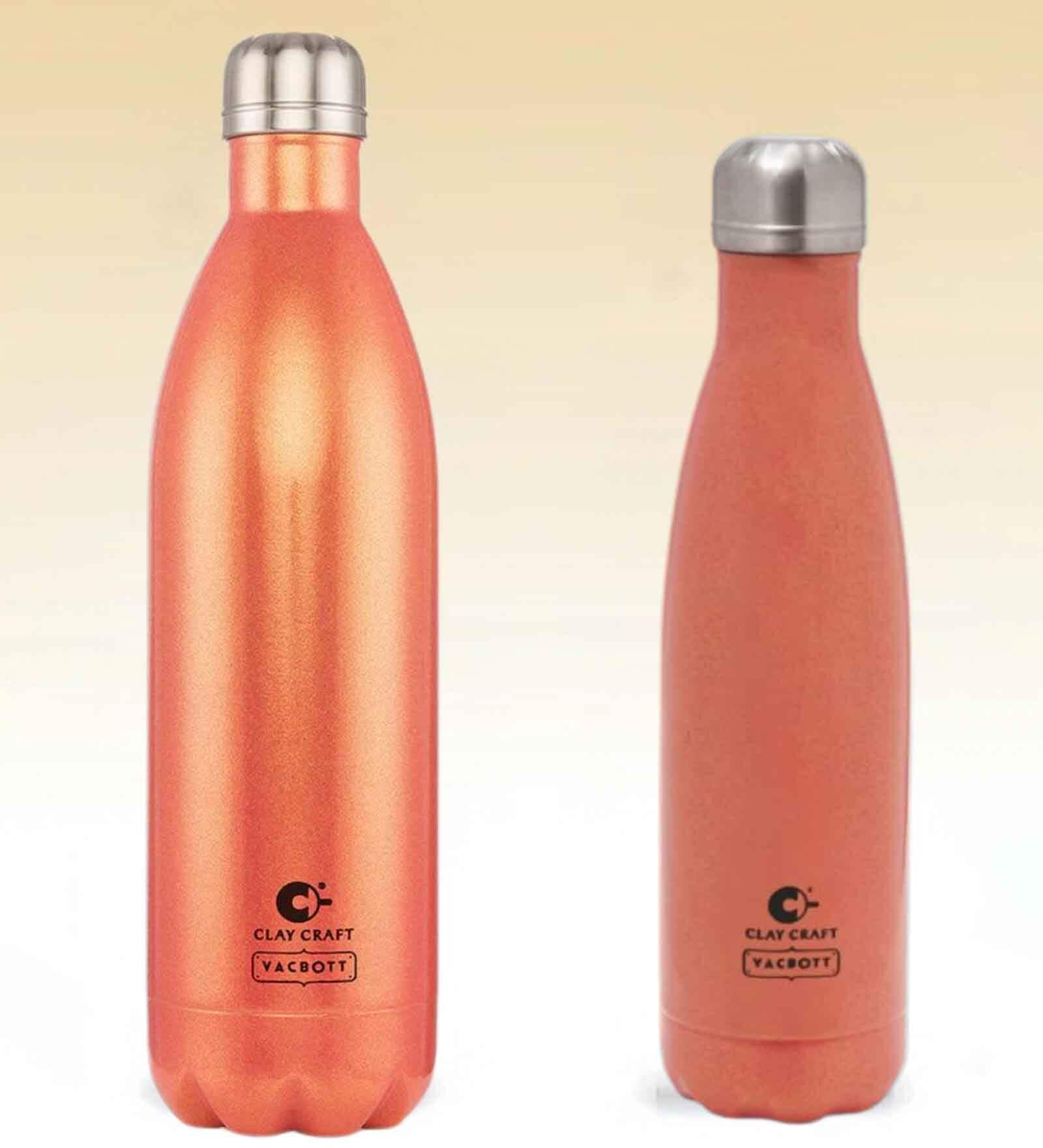 Clay Craft Vacbott Vaccum Bottle, Fiesta Ruby Double Walled Combo Set 24 Hr Hot and Cold Water Bottle Set of 2 (500ml, 1000ml) Steel Water Bottles for School, Office, Home, Gym, Leakproof, Rust Free