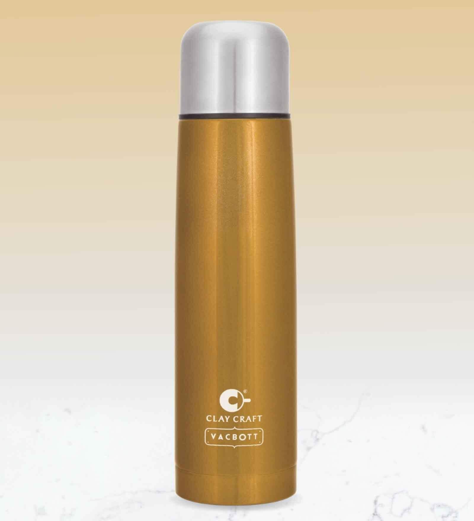 Clay Craft Vacbott Vaccum Bottle, Terra Double Walled 24 Hours Hot and Cold Water Bottle, 1000ml (Gold) Steel Water Bottles for School, Office, Home, Gym, Leakproof, Rust Free Steel Bottle