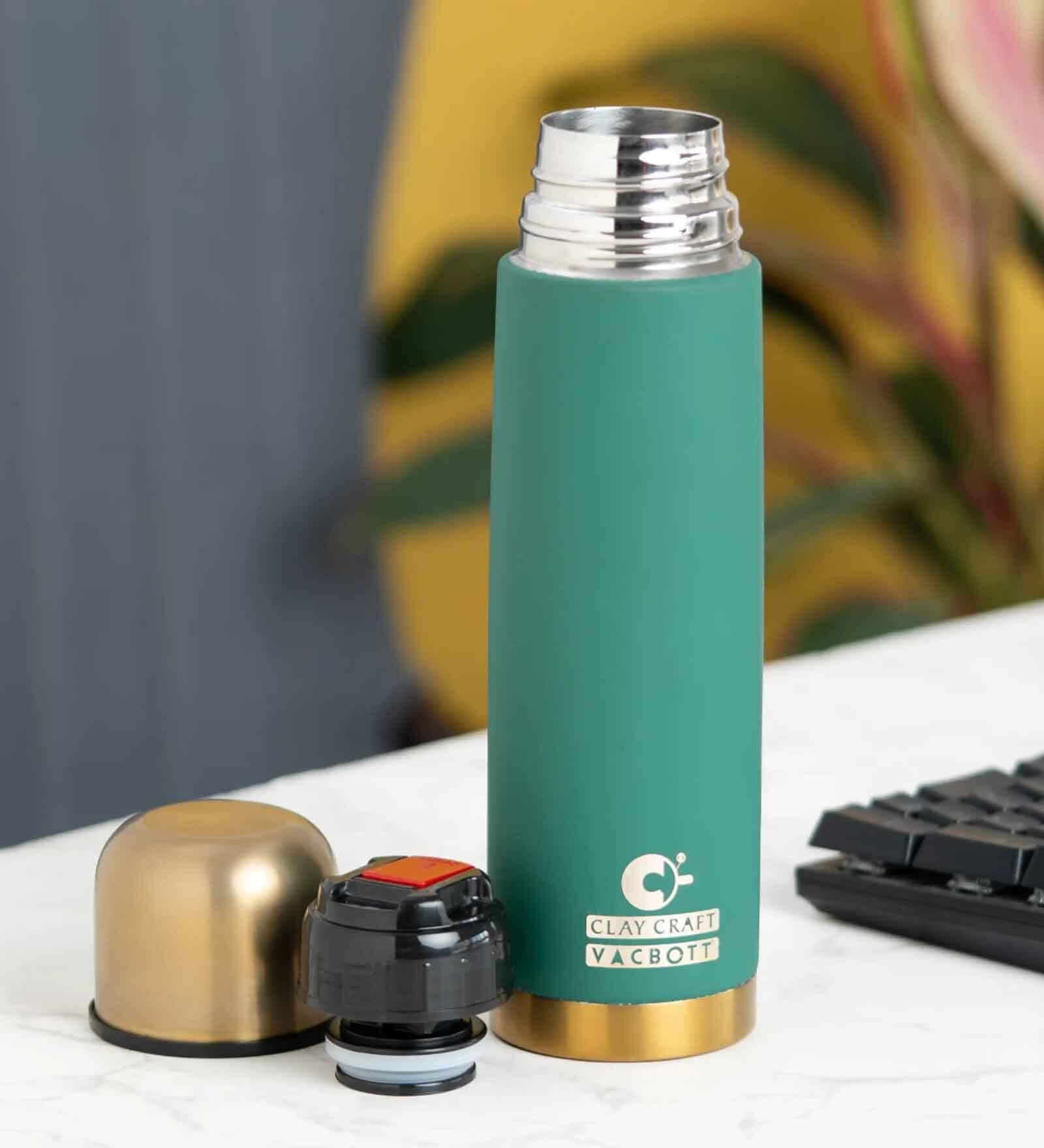 Clay Craft Vacbott Vaccum Bottle, Terra Royal Double Walled 24 Hours Hot and Cold Water Bottle, 500ml (Green) Steel Water Bottles for School, Office, Home, Gym, Leakproof, Rust Free Steel Bottle