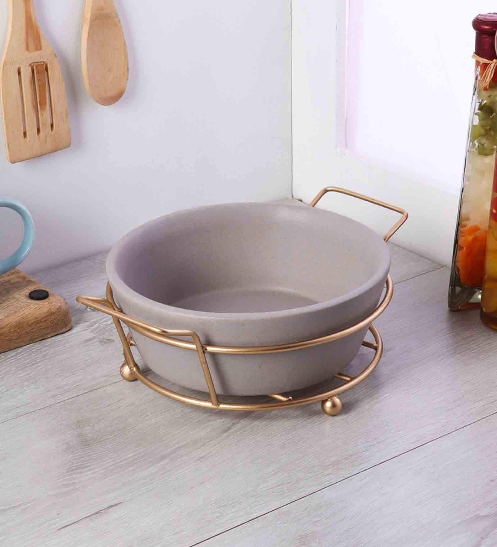 Ceramic Grey Snacks Server with Stand