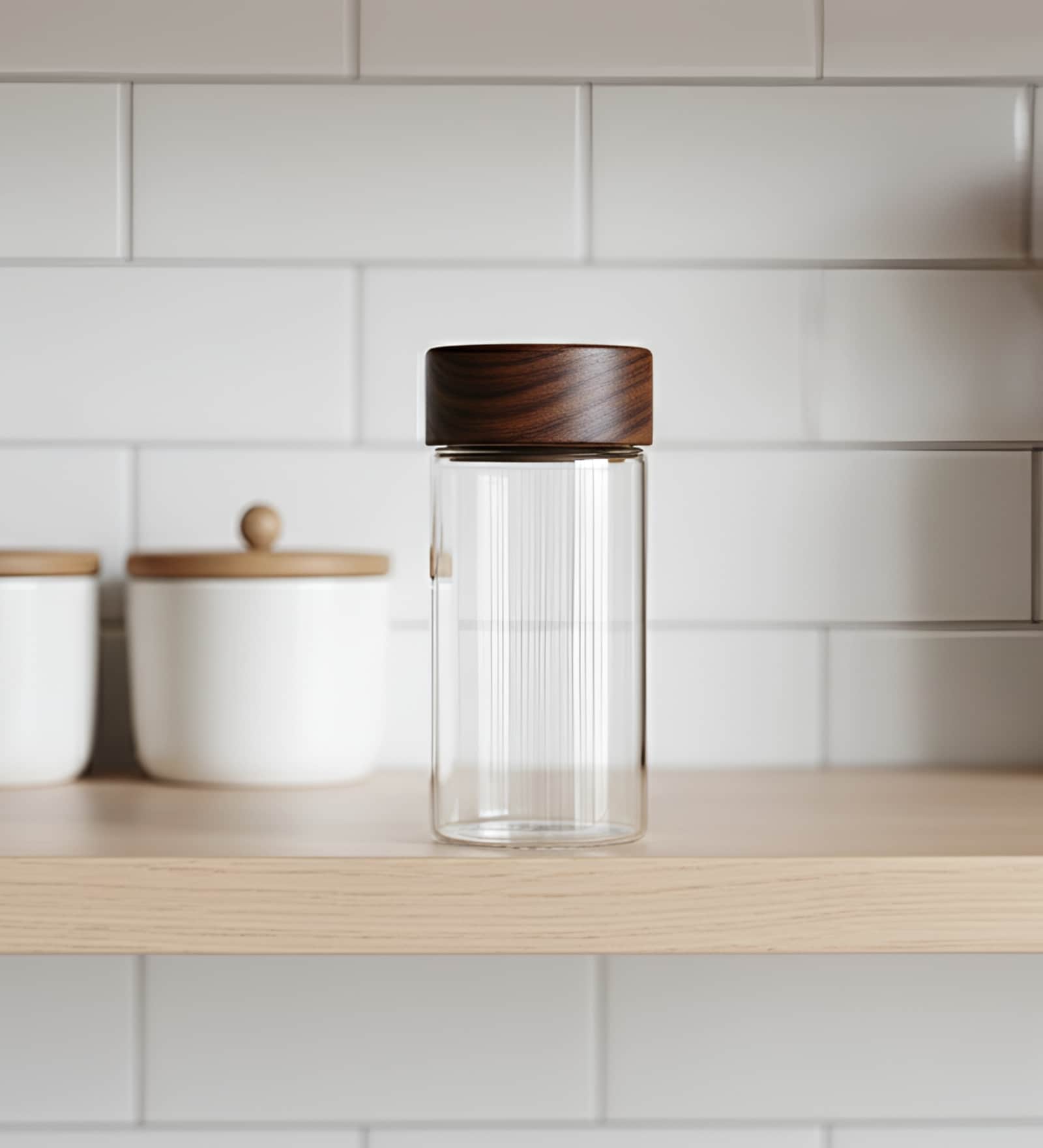 Clear 120 ml Borosilicate Glass Storage Jar with Airtight Acacia Wood Lid