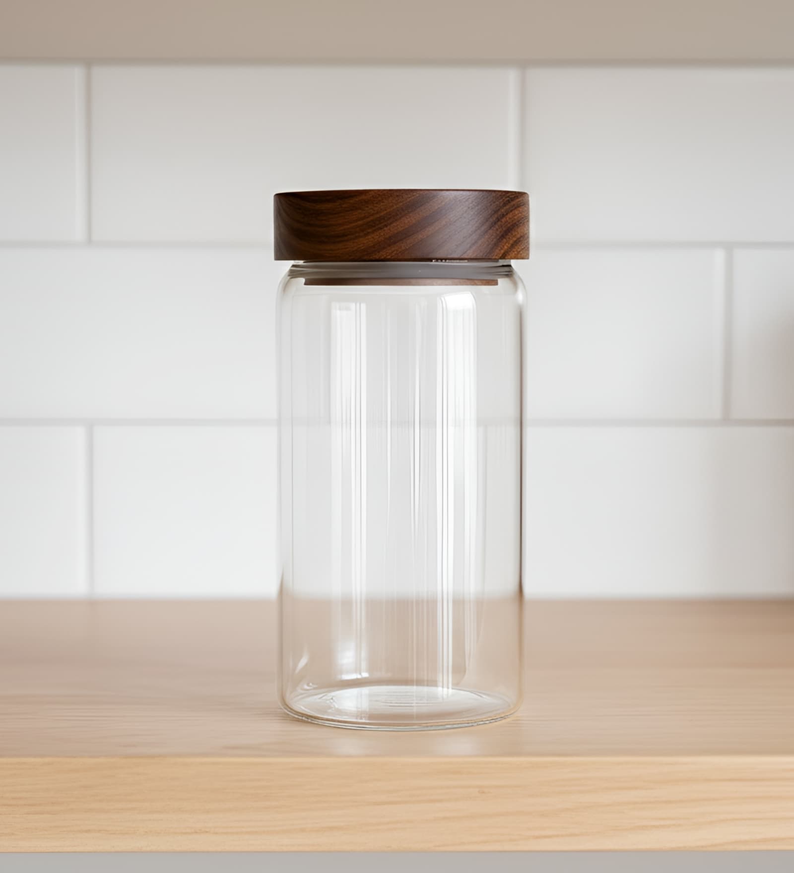 Clear 1200 ml Borosilicate Glass Storage Jar with Airtight Acacia Wood Lid