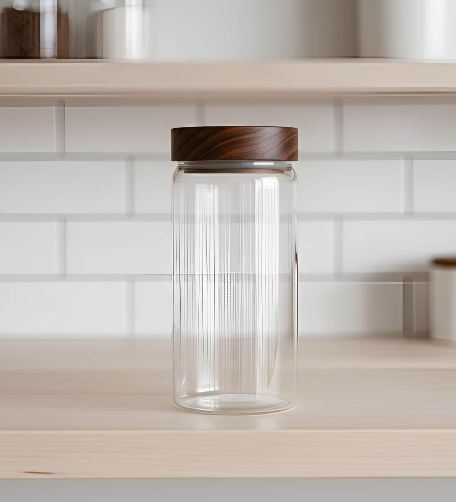Clear 1500 ml Borosilicate Glass Storage Jar with Airtight Acacia Wood Lid