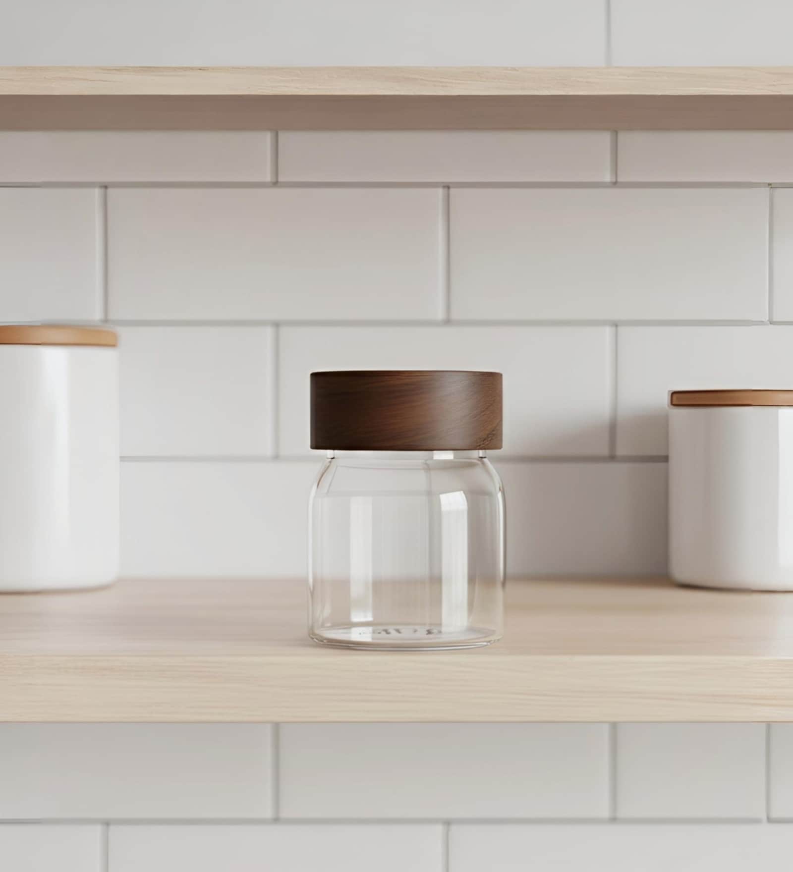 Clear 200 ml Borosilicate Glass Storage Jar with Airtight Acacia Wood Lid