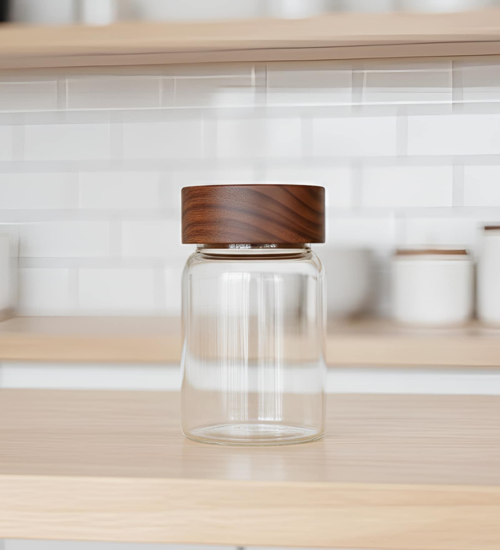 Clear 250 ml Borosilicate Glass Storage Jar with Airtight Acacia Wood Lid