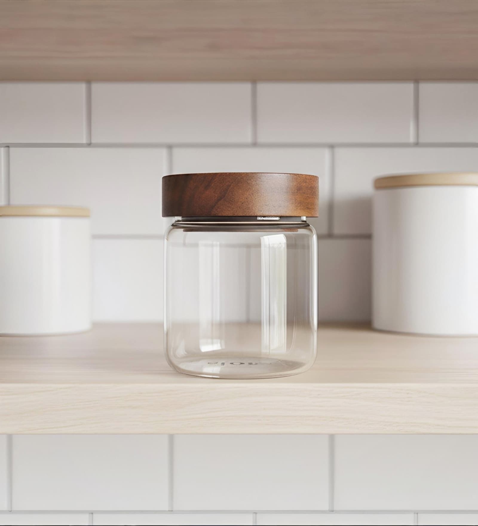 Clear 600 ml Borosilicate Glass Storage Jar with Airtight Acacia Wood Lid