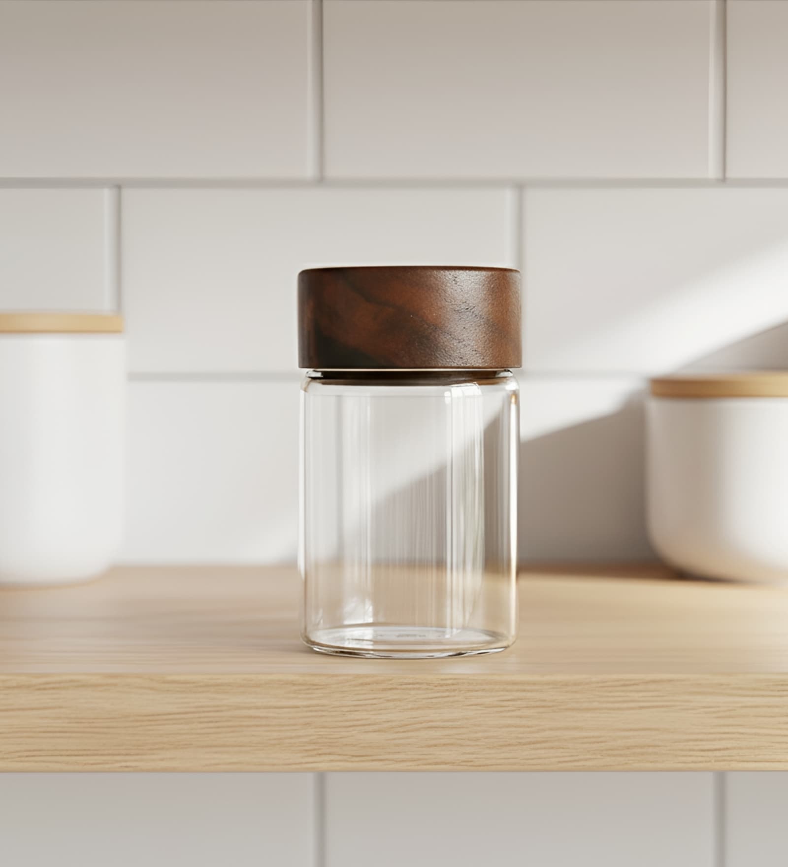 Clear 90 ml Borosilicate Glass Storage Jar with Airtight Acacia Wood Lid