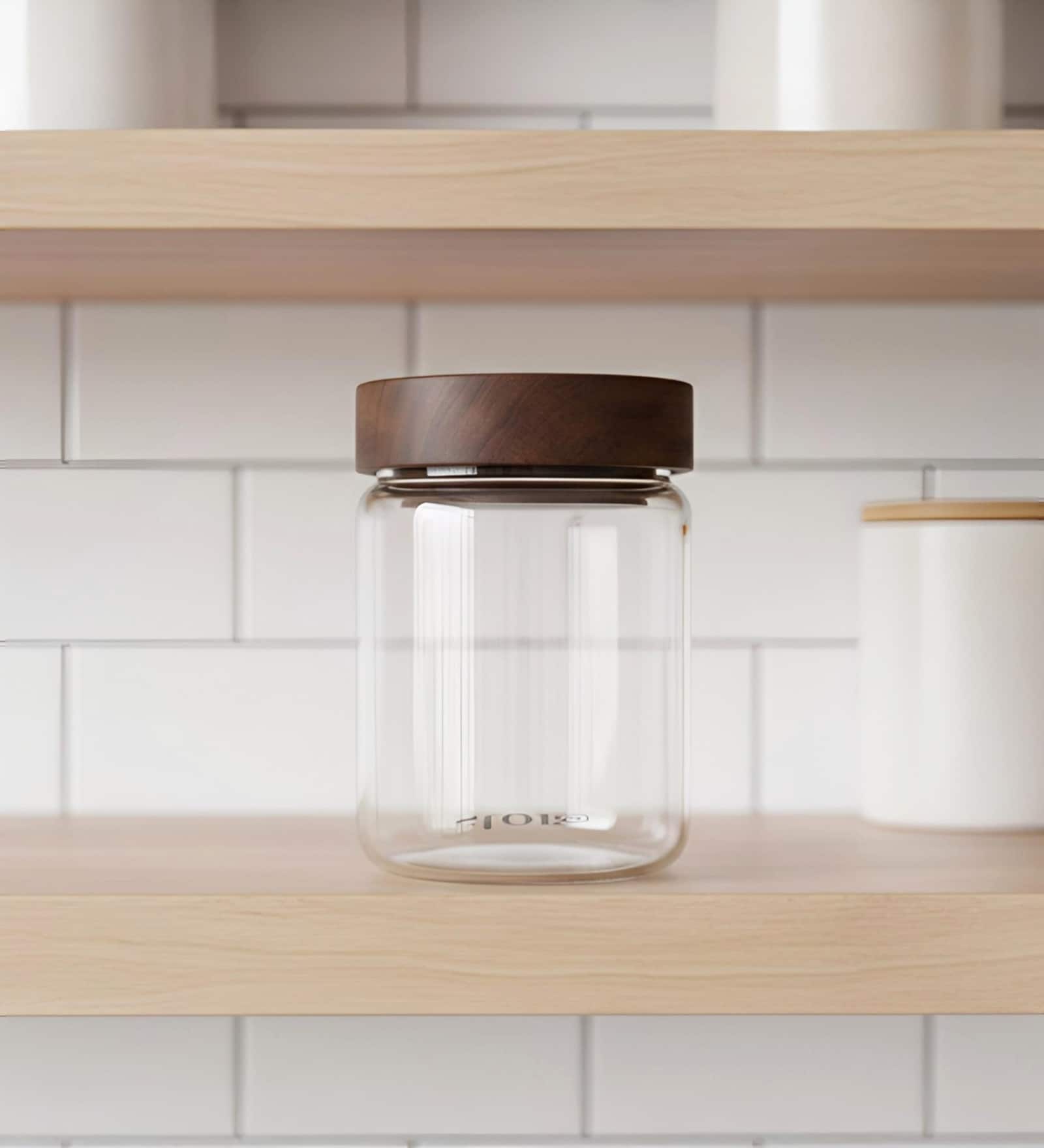 Clear 900 ml Borosilicate Glass Storage Jar with Airtight Acacia Wood Lid