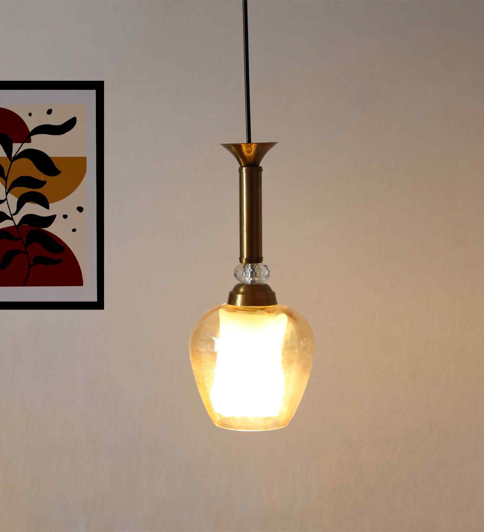 Clear Amber Glass Hanging Lamp