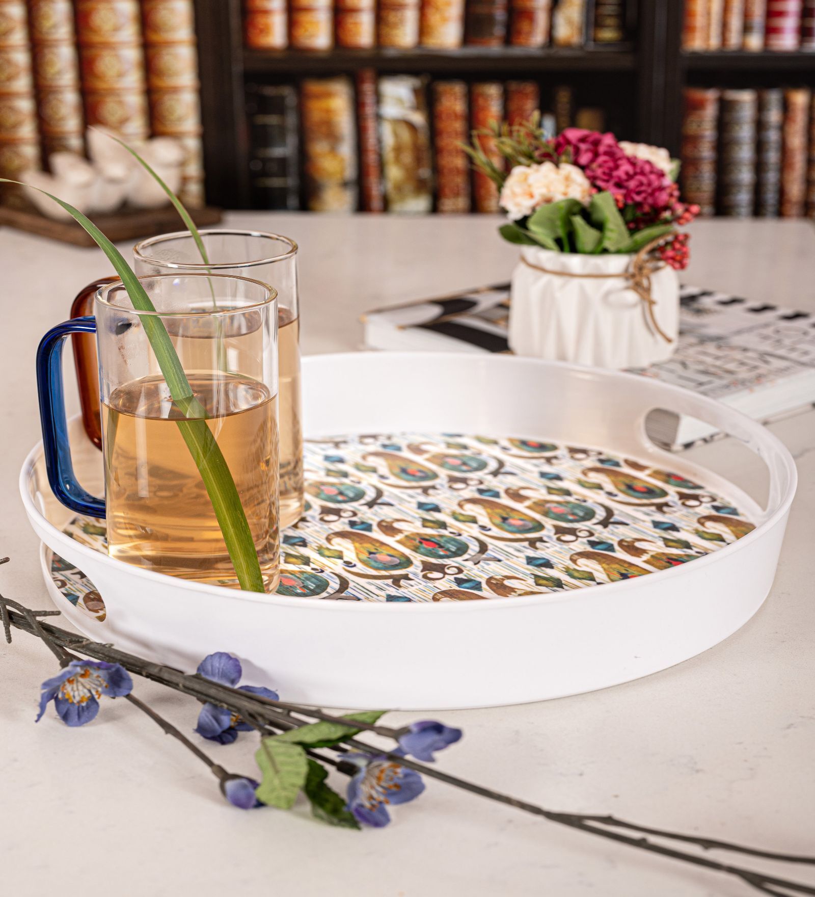 White Contemporary  Melamine Round Serving Tray
