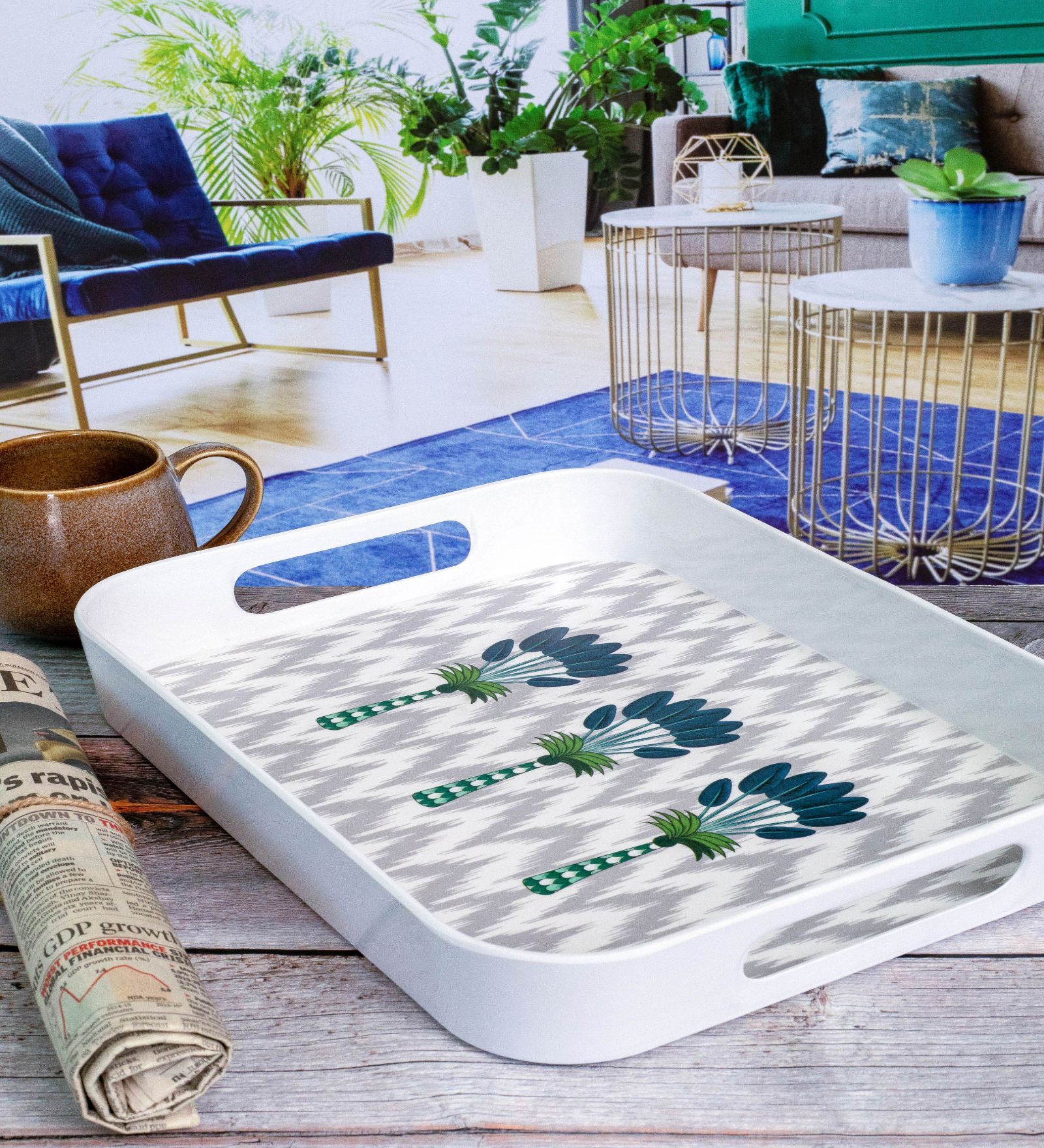 Multicolour ContemporaryMelamine Rectangular Serving Tray
