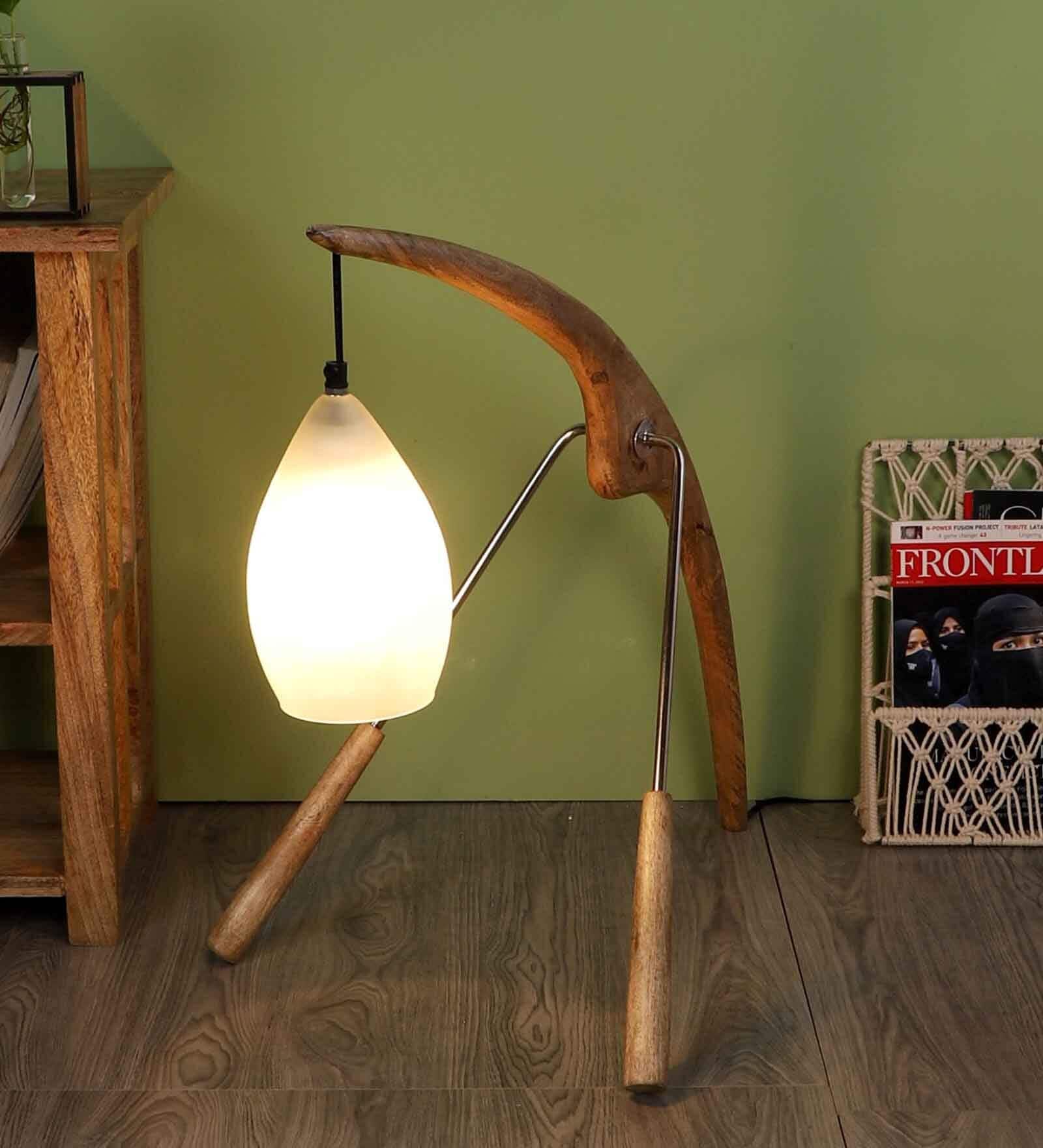 Clear Glass Shade Table Lamp With Brown Base