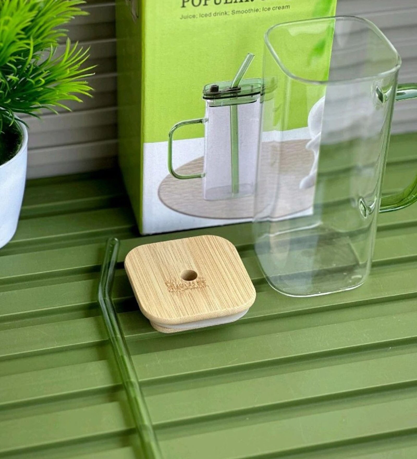 Clear Glass Sipper Cup with Bamboo Lid, Glass Straw & Handle (450 ml) Clear Glass Sipper Cup with Bamboo Lid, Glass Straw & Handle (450 ml)