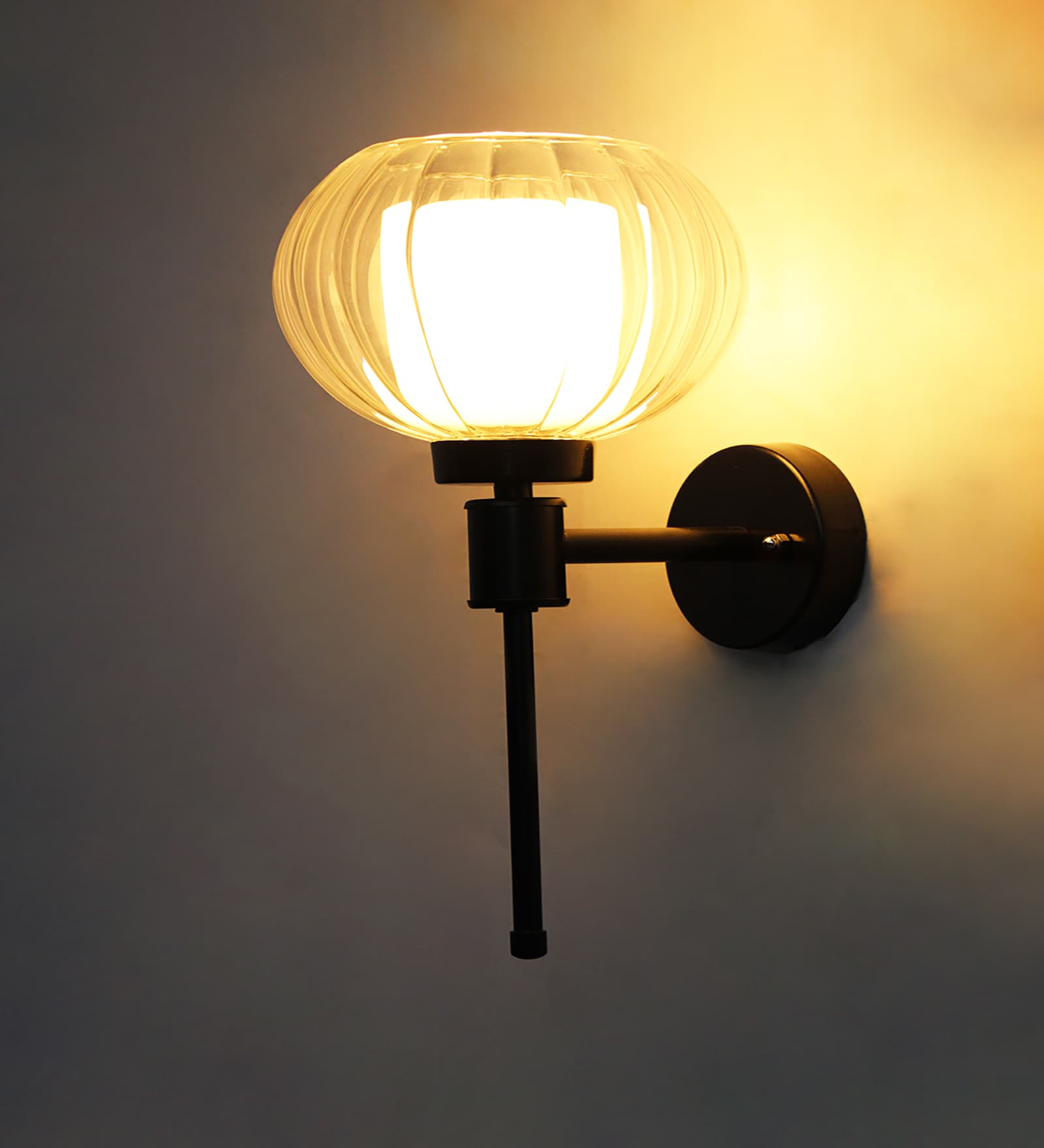 Clear Kharbuja Glass Black Wall Lamp