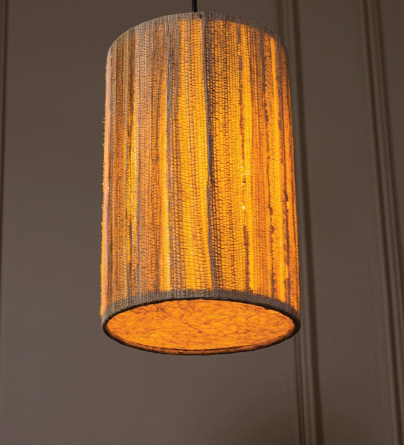 Cliff 12 Inch Off White & Natural Brown Banana Fibre  Cylindrical Hanging Lights