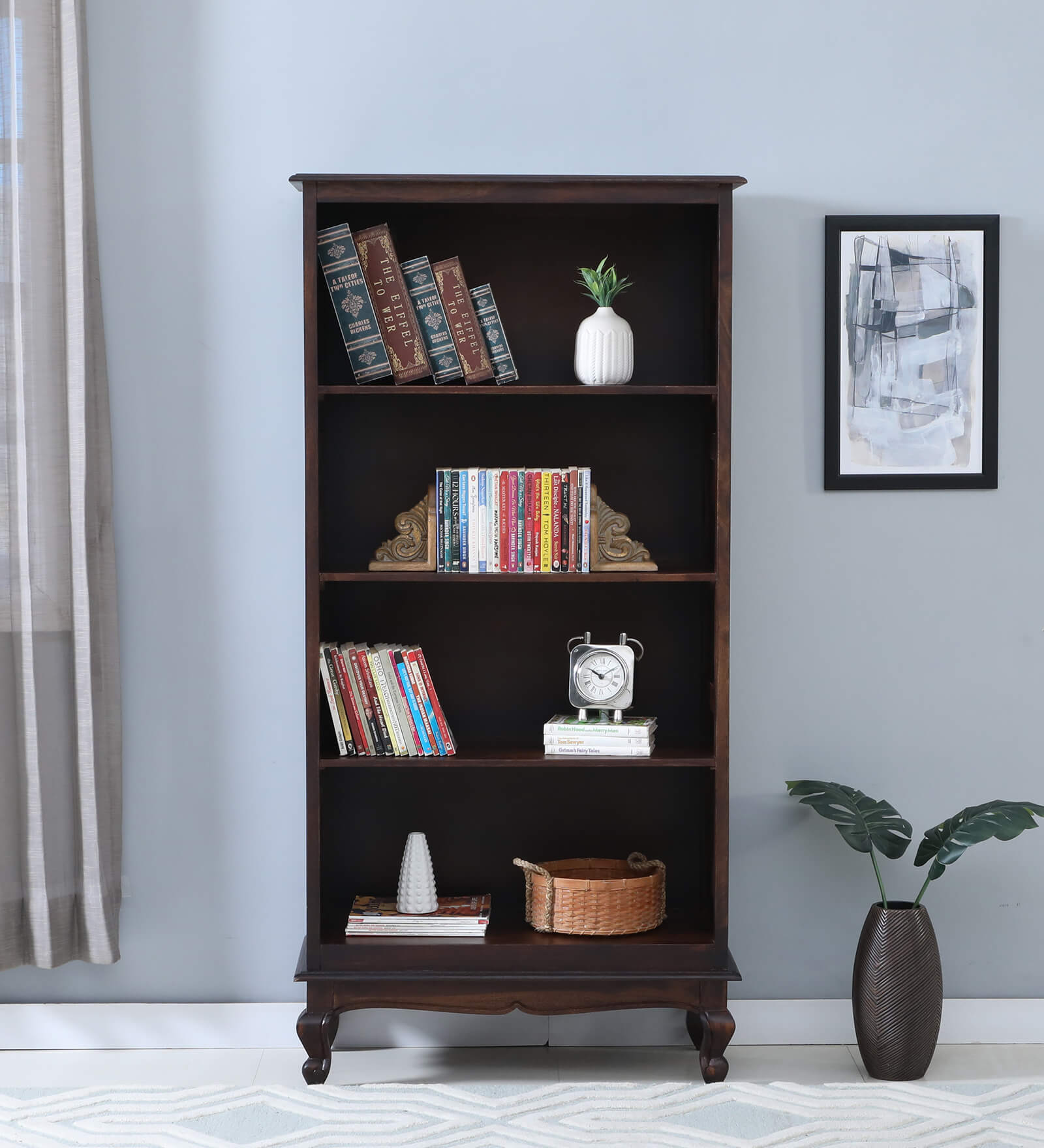 Clifford Sheesham Wood Book Shelf In Scratch Resistant Provincial Teak Finish