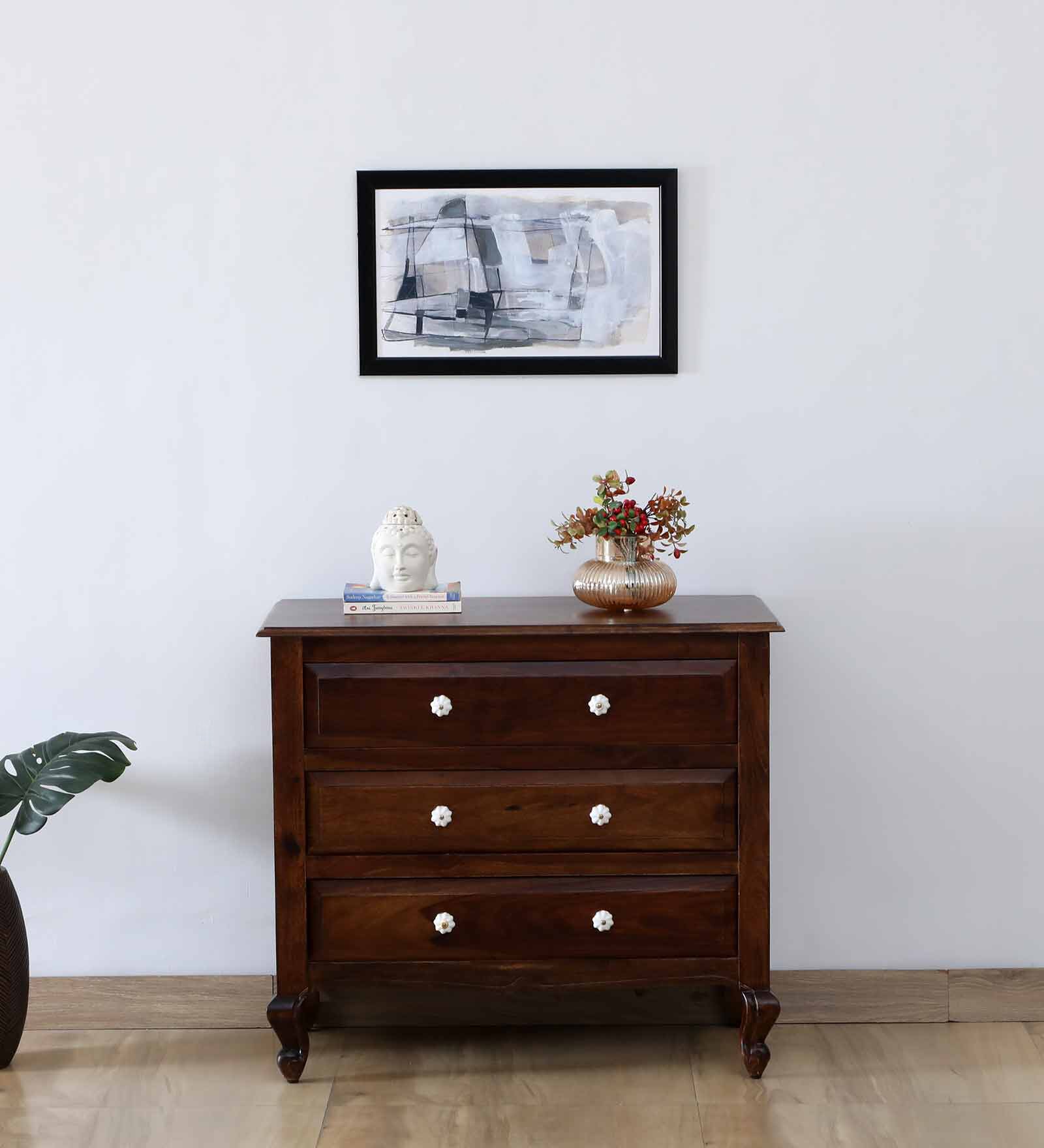 Clifford Sheesham Wood Chest Of Drawers In Scratch Resistant Provincial Teak Finish