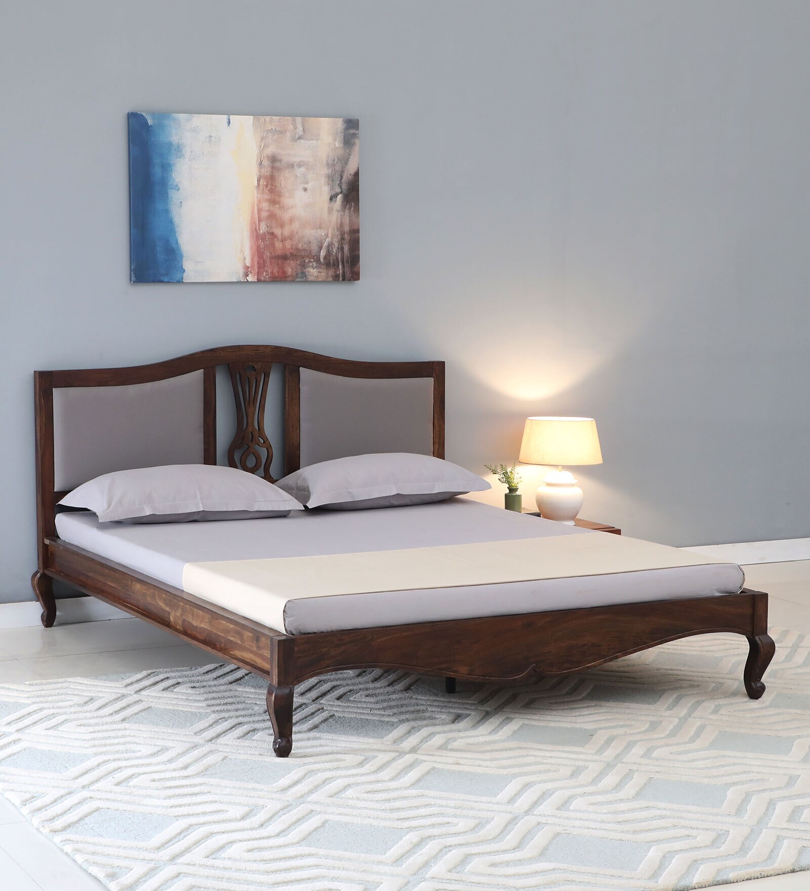 Clifford Sheesham Wood Queen Size Bed In Scratch Resistant Provincial Teak Finish