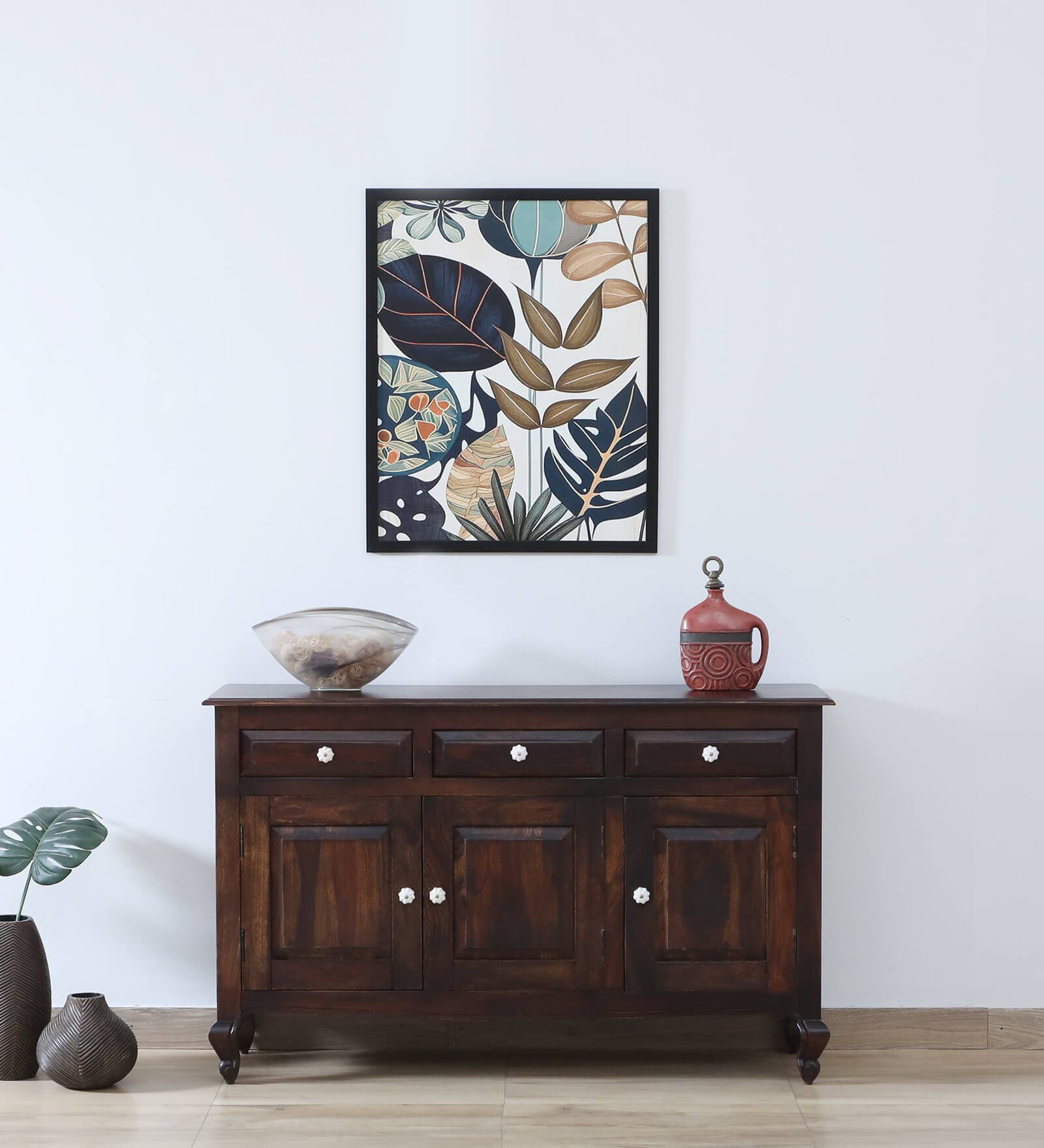 Clifford Sheesham Wood Sideboard In Scratch Resistant Provincial Teak Finish