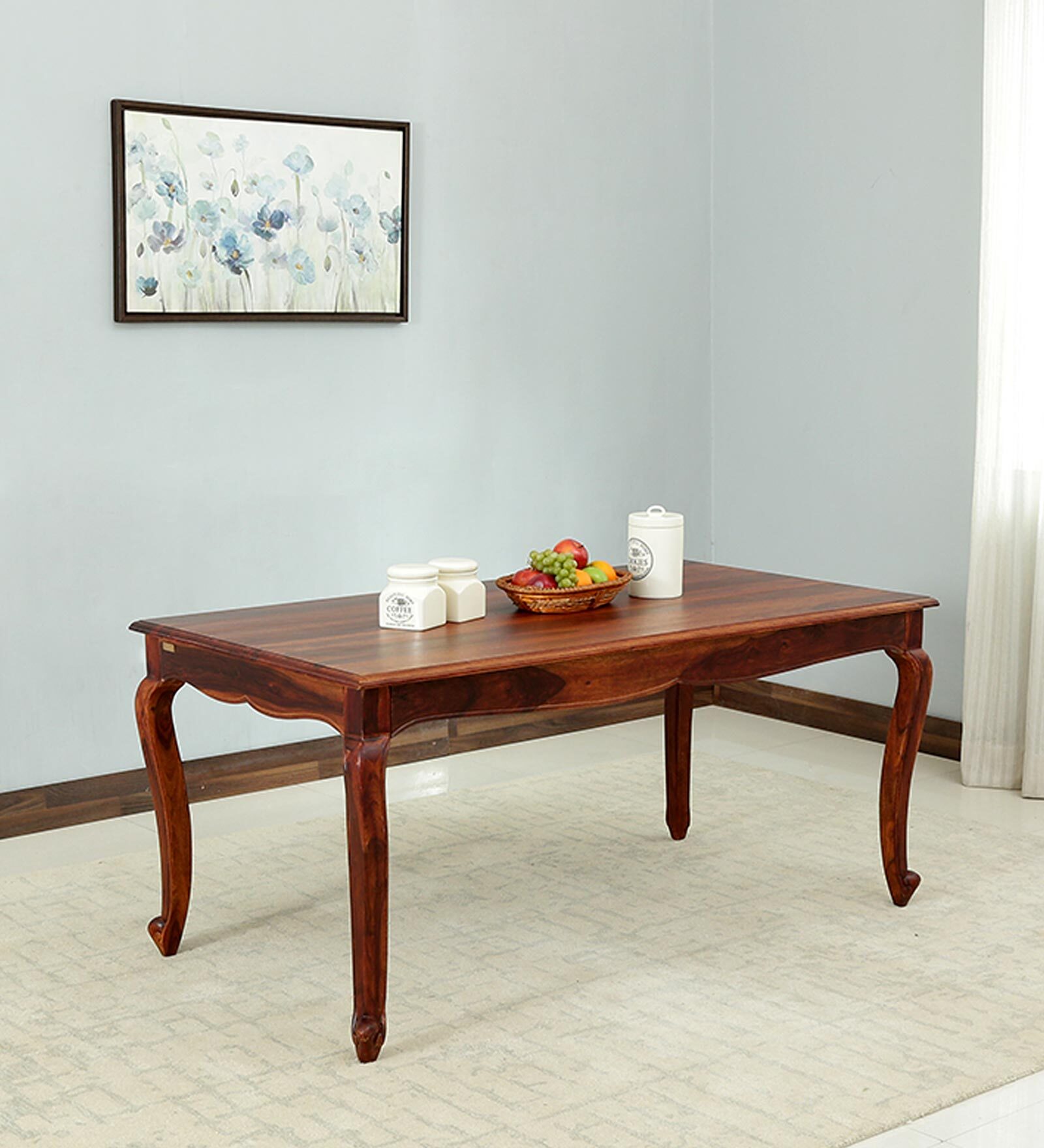 Buy Clifford Sheesham Wood 6 Seater Dining Table In Honey Oak Finish at