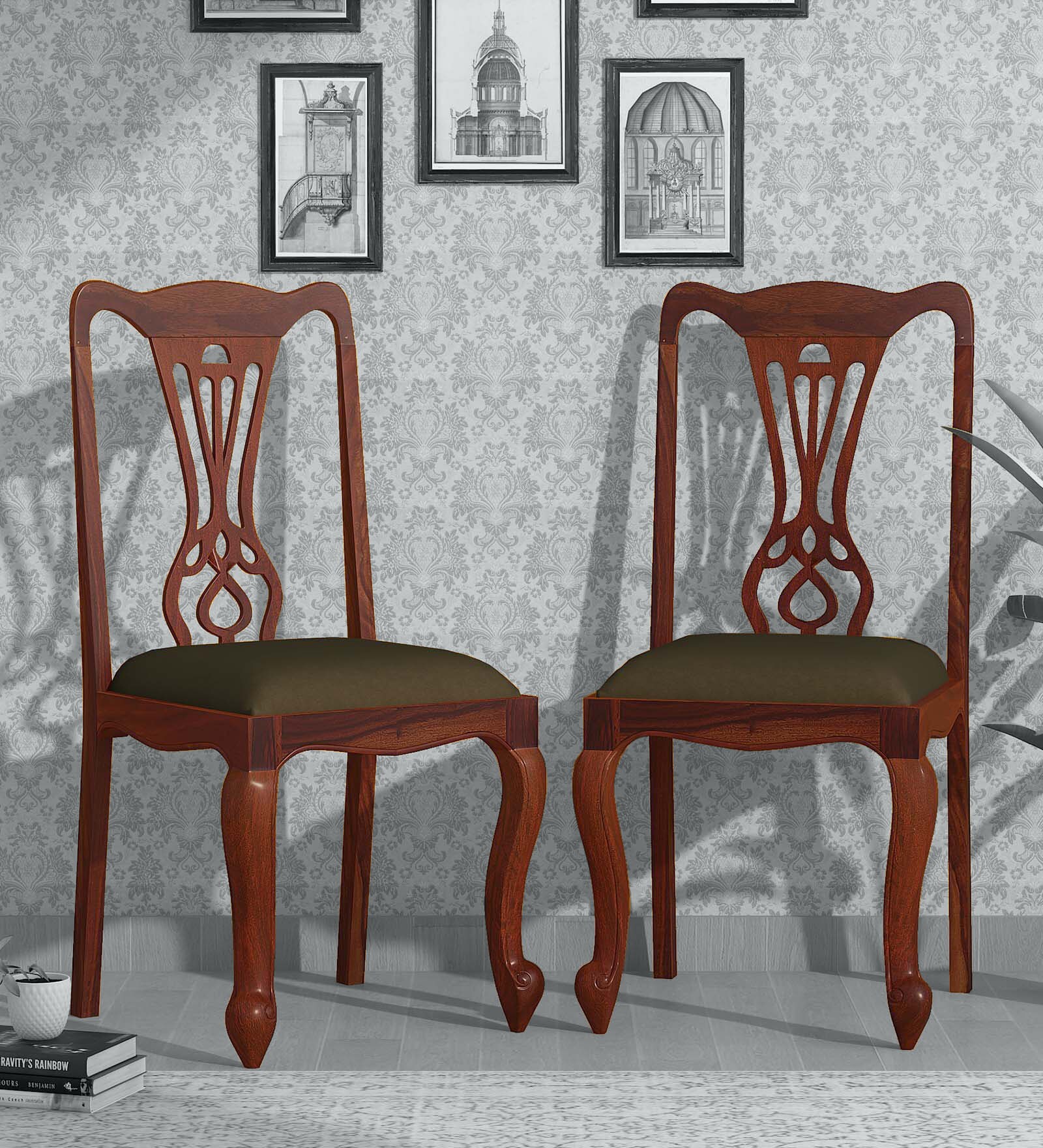 Clifford Sheesham Wood Dining Chair (Set of 2) in Honey Oak Finish