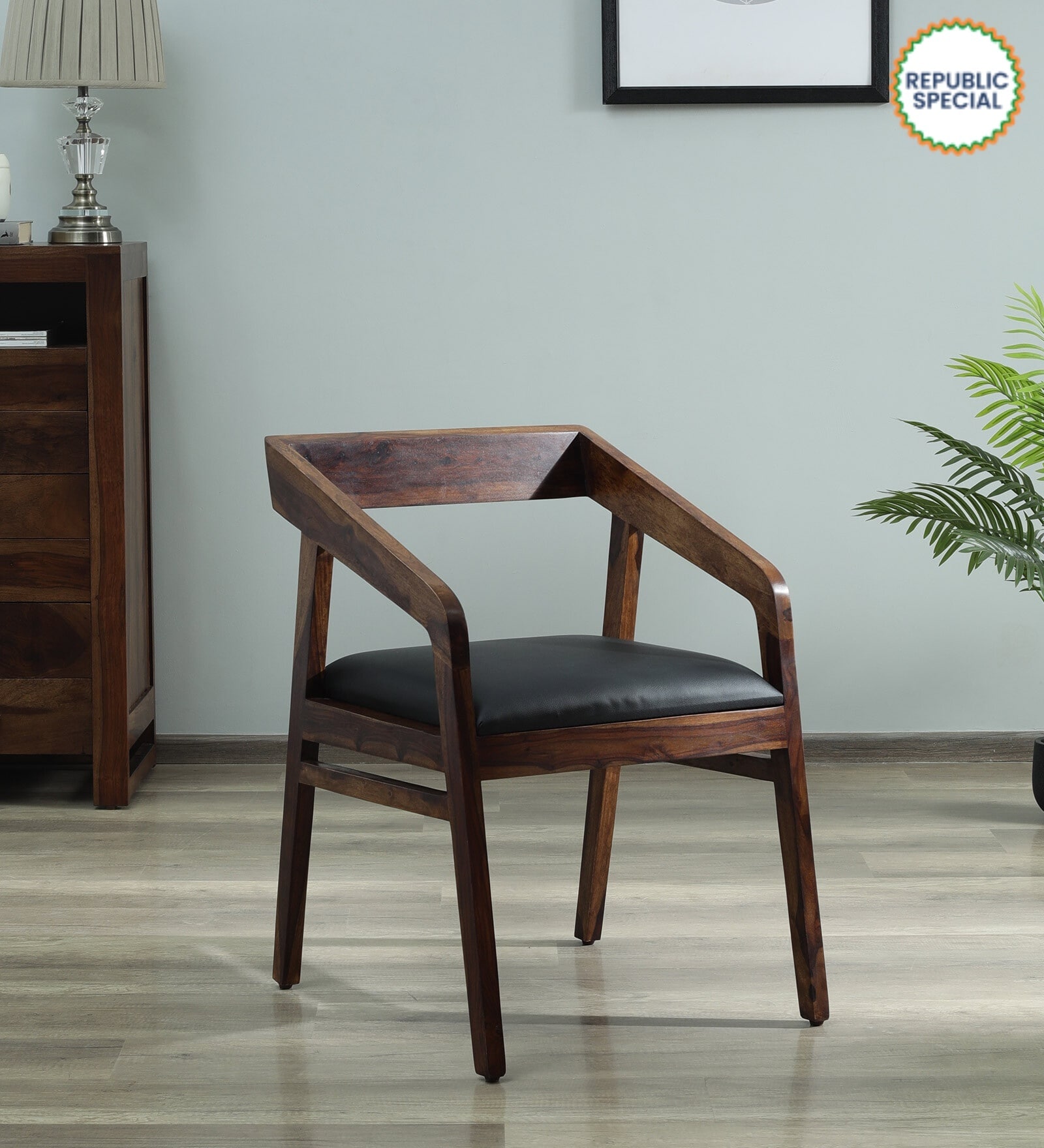 Clint Sheesham Wood Arm Chair In Provincial Teak Finish