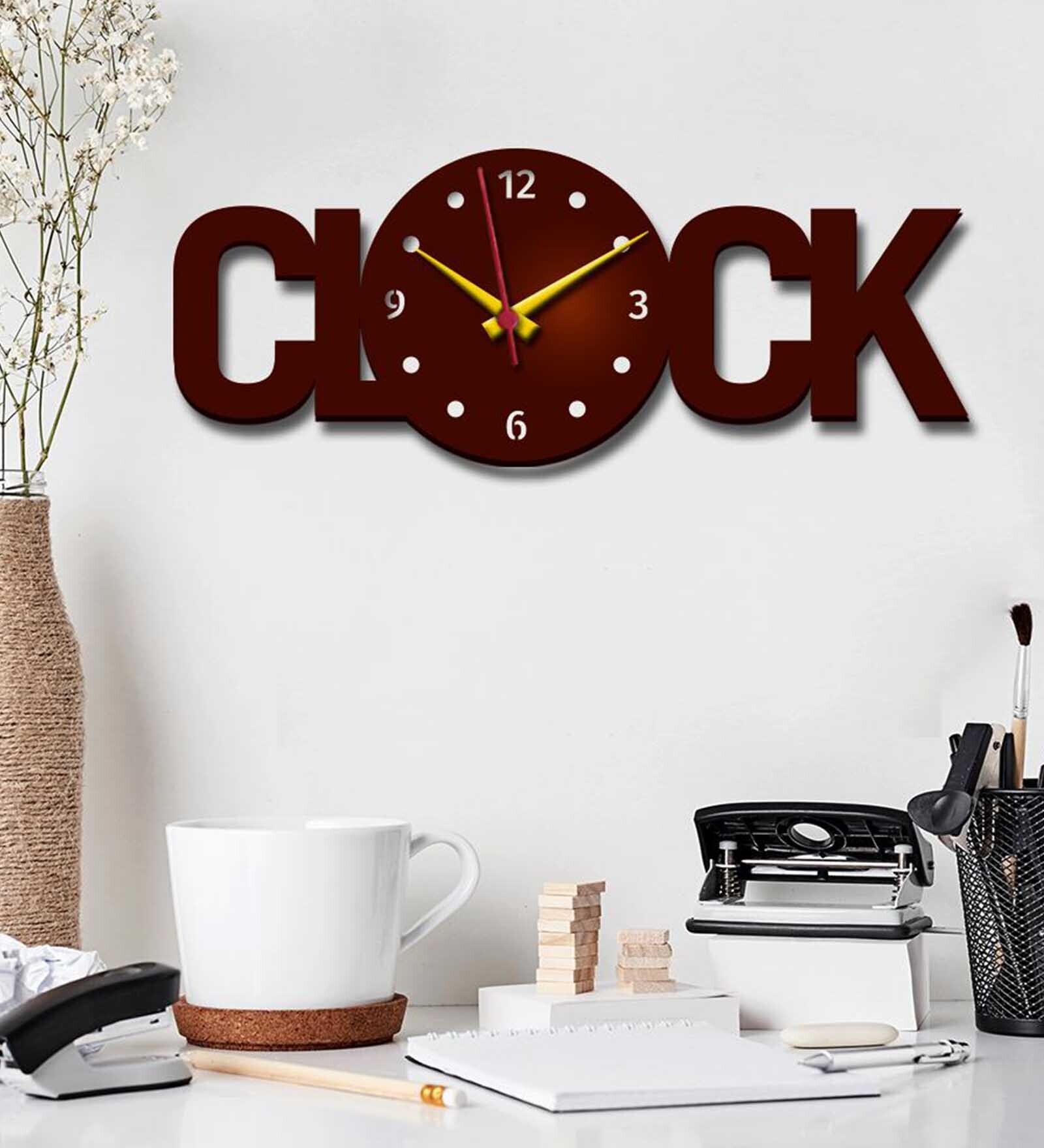 Brown MDF Text Modern Wall Clock