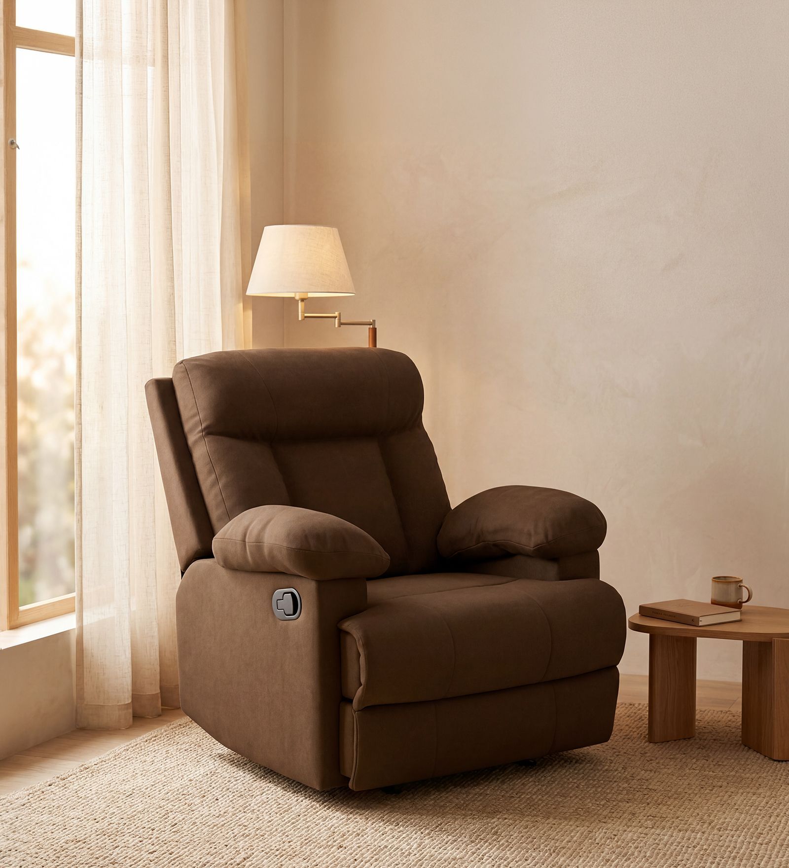 Cloud 1 Seater Manual Recliner Sofa In Brown Color