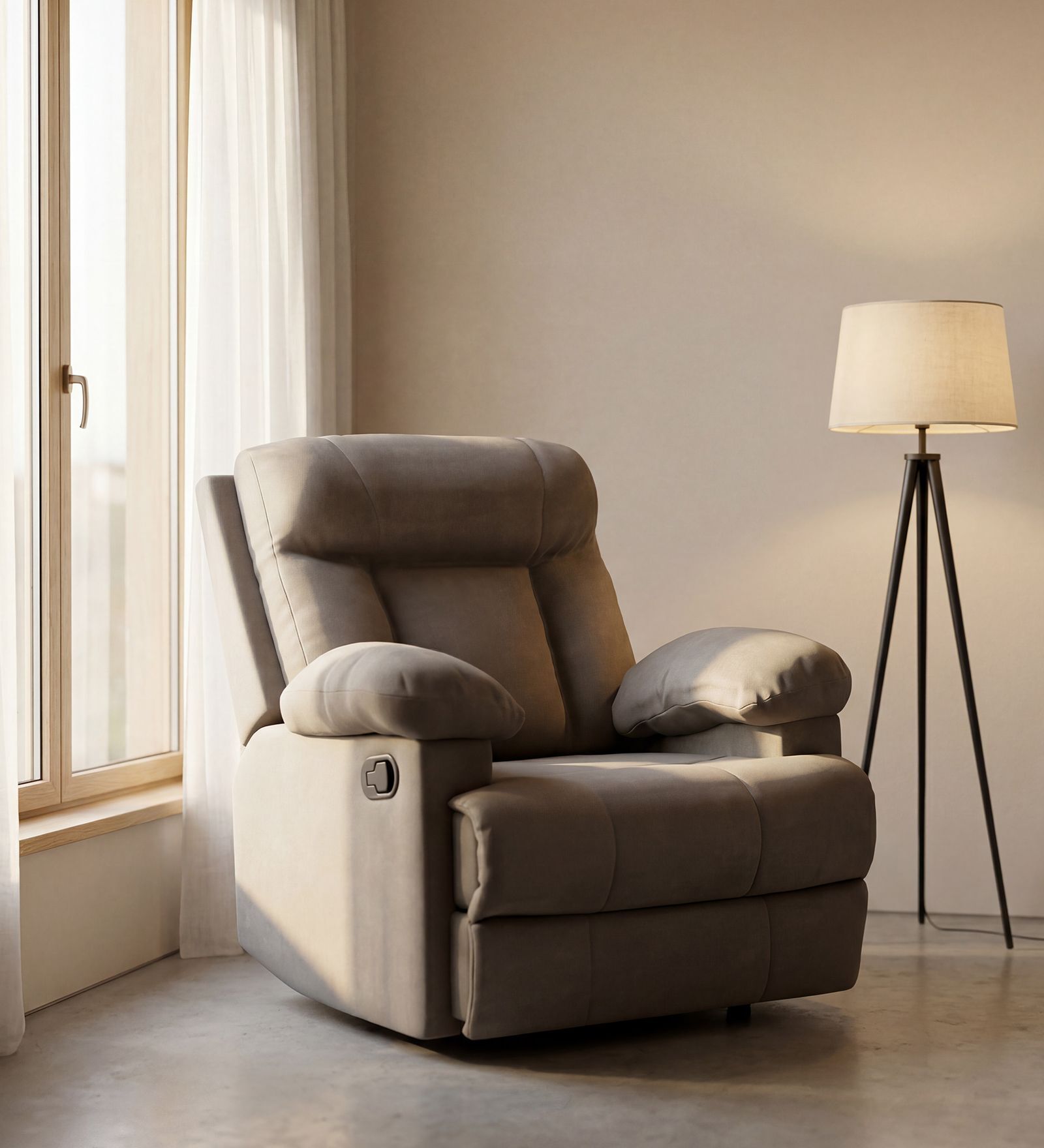 Cloud 1 Seater Manual Recliner Sofa In Grey Color