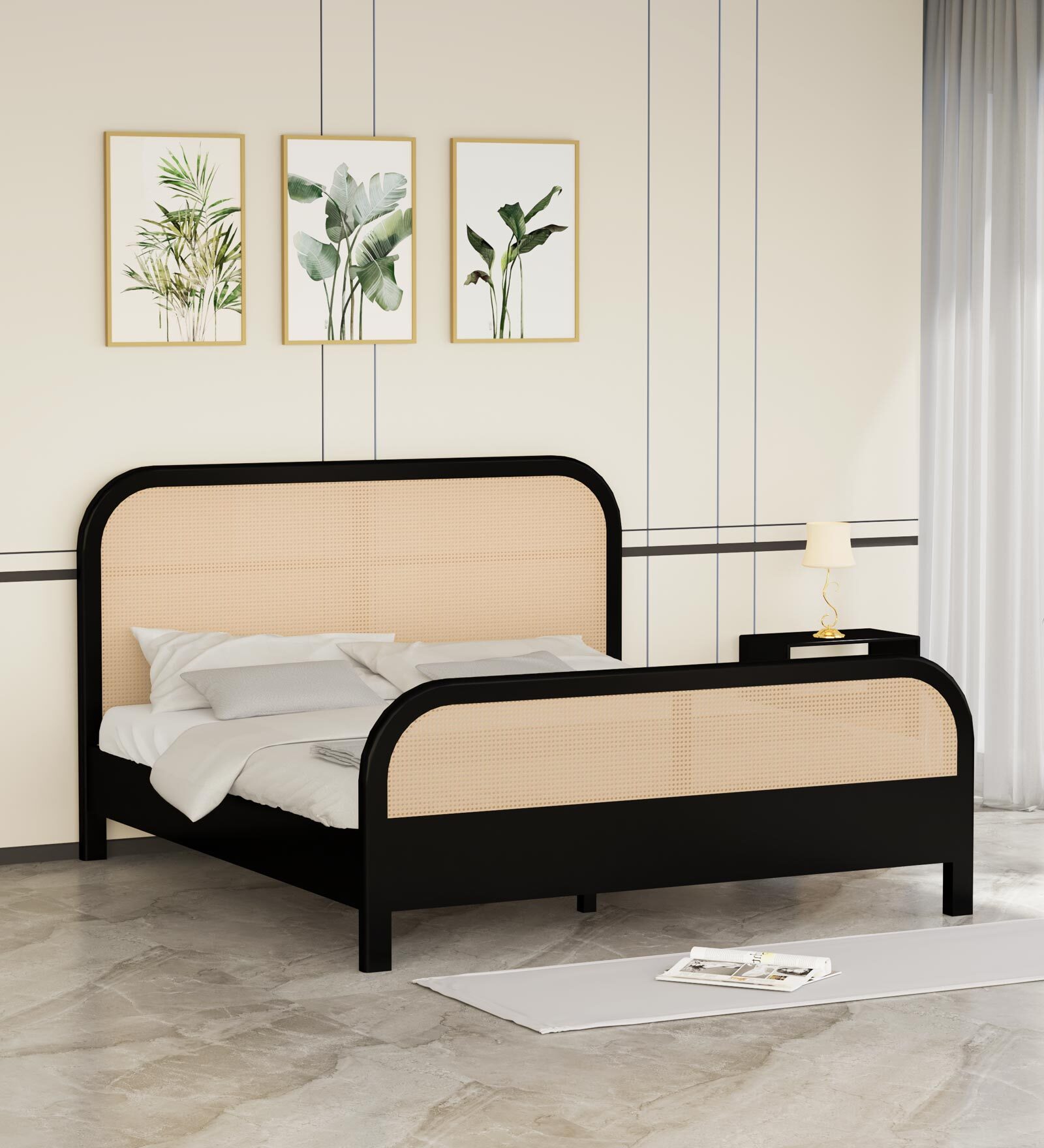 Cloud Solid Wood King Size bed In Black Finish