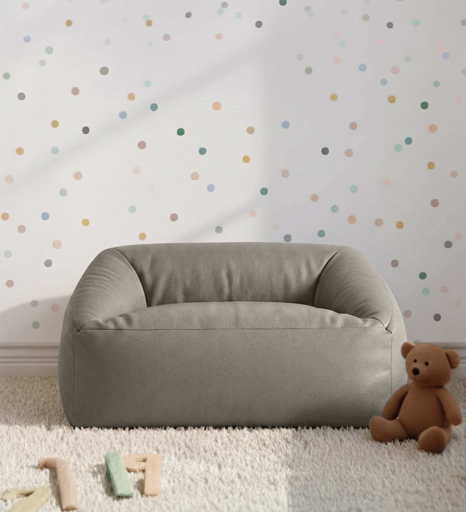 Cloud Velvet Kids Sofa In Ash Grey Colour