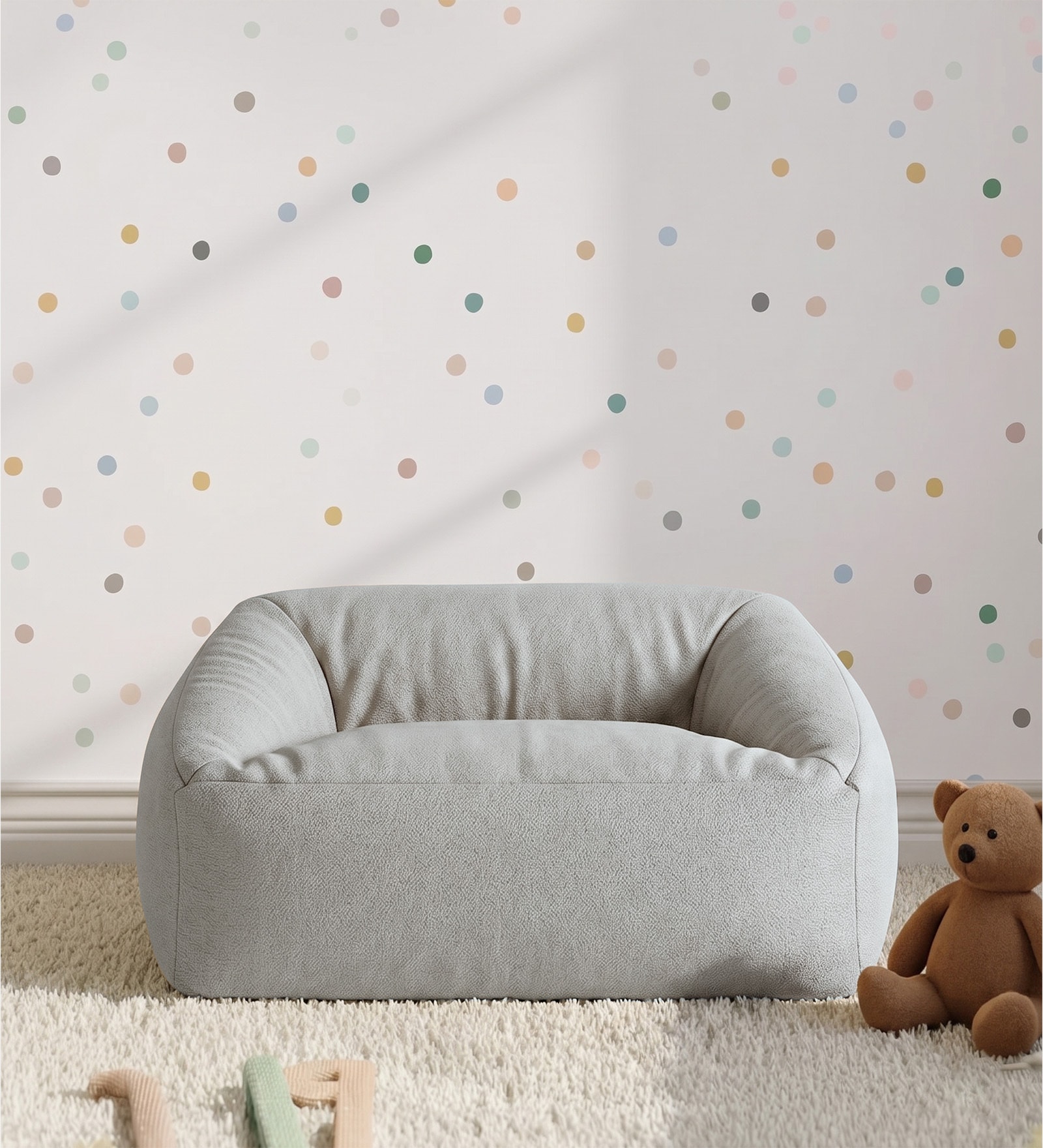 Cloud Velvet Kids Sofa In Light Grey Colour