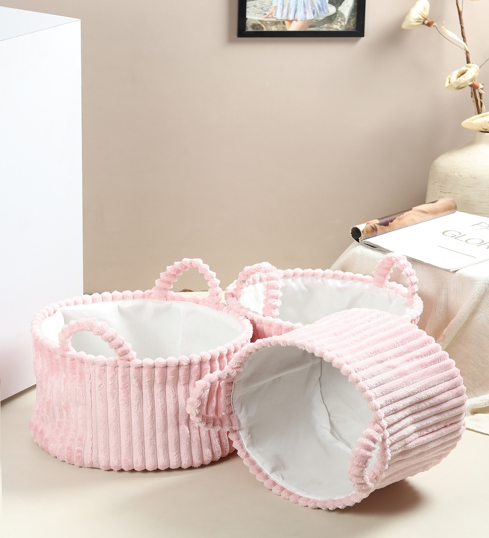Cloud Weave Cloth Basket Blush Pink Set Of 3