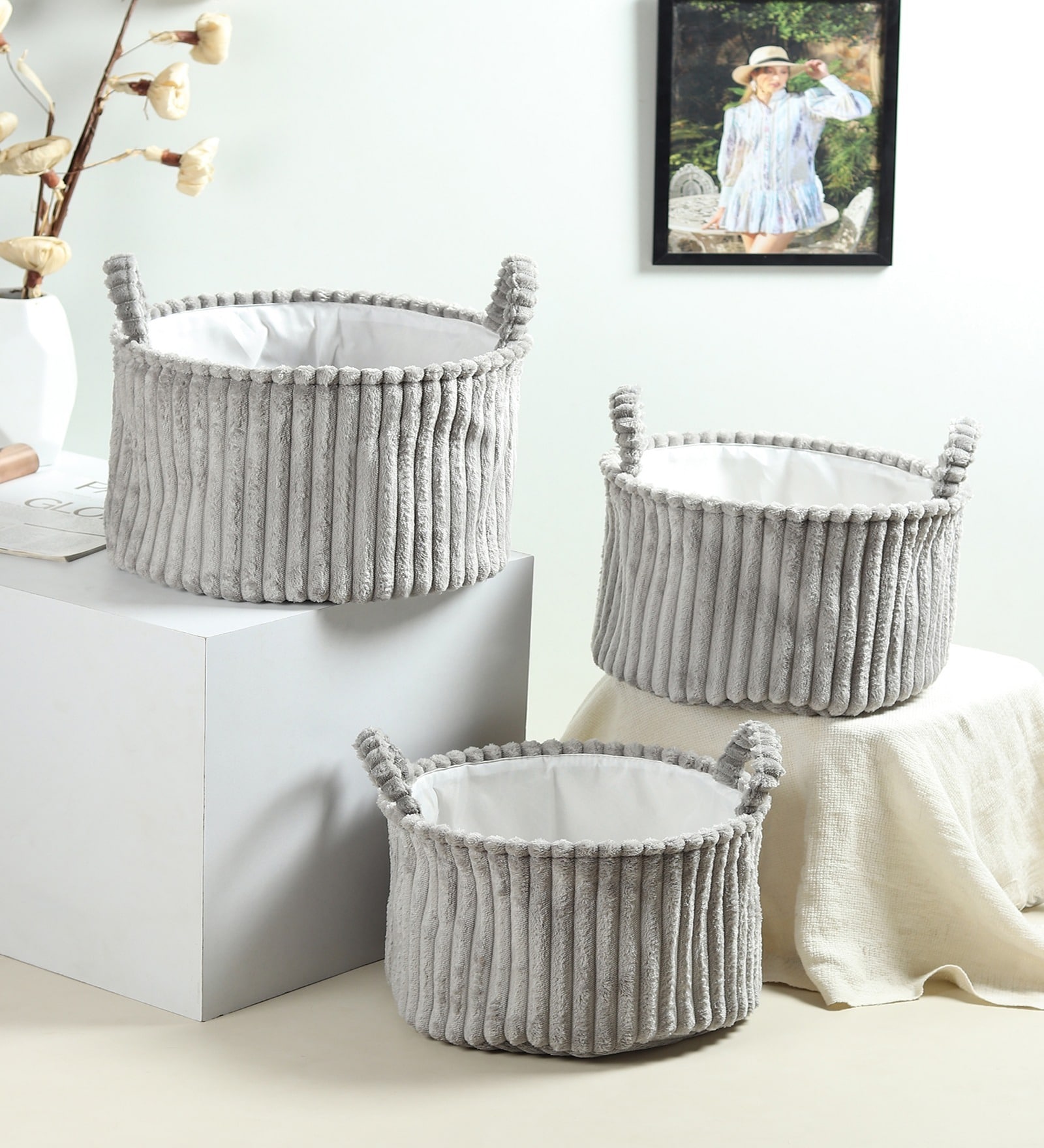 Cloud Weave Fabric Basket Soft Grey Set Of 3