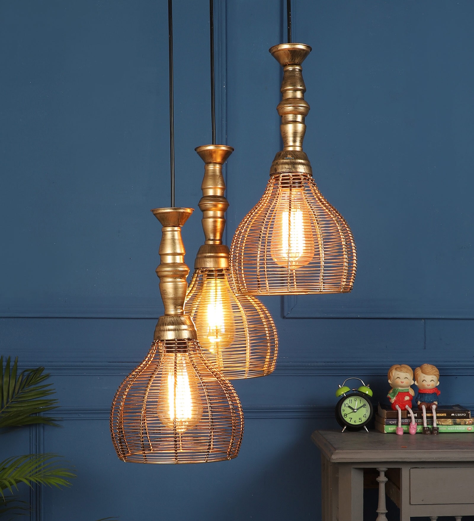 Liama Antique Gold Iron Cluster Hanging Light