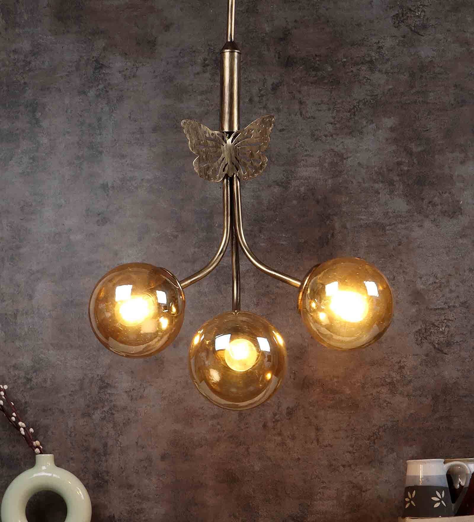 Cluster Flower Pipe Hanging with Luster Glass in Antic Finishing