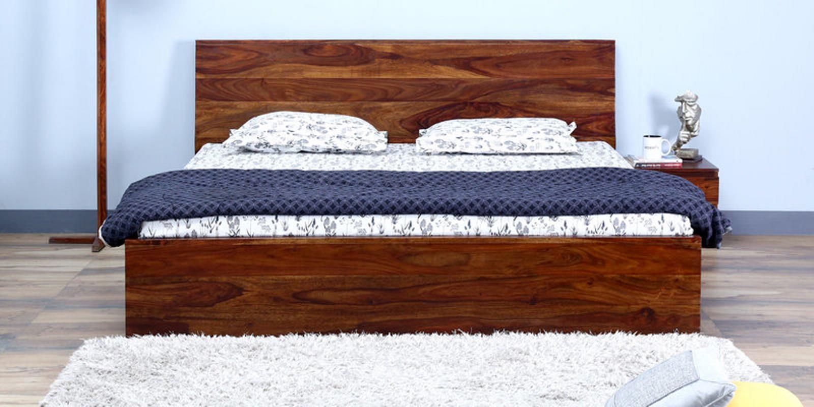 Buy Claremont Queen Bed with Storage in Provincial Teak Finish on Rent